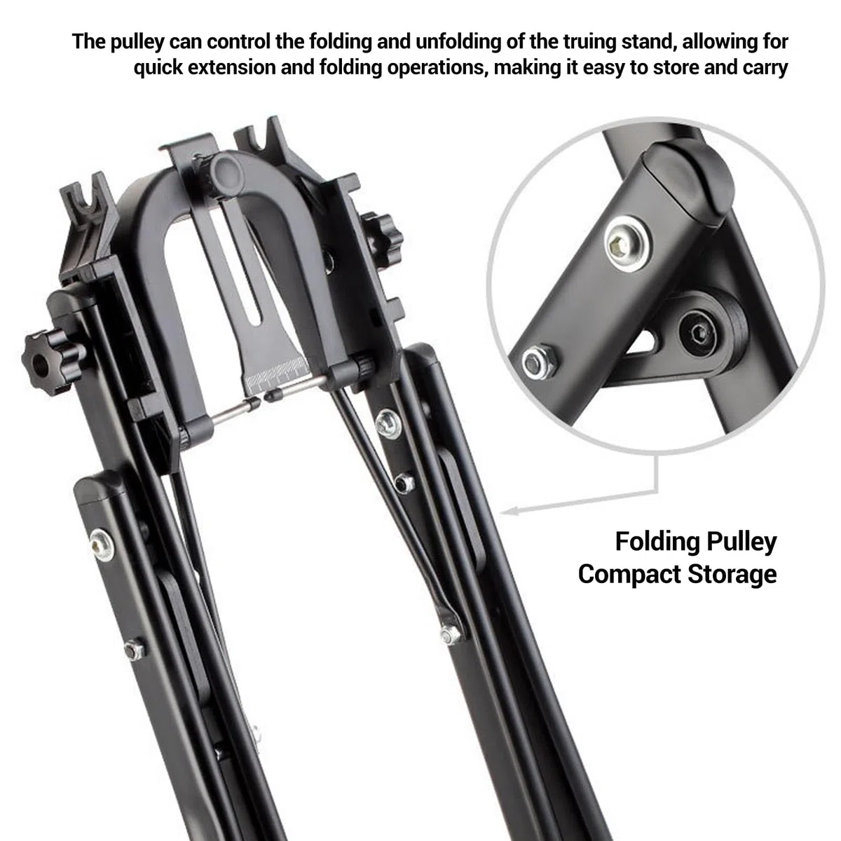 Cryfokt Cavalletto per Centratura Ruota Bici Pieghevole, Supporto per Manutenzione per Ruote da 16 a 29 Pollici, Acciaio Ad Alto Tenore di Carbonio, Plastica ABS, con Righello e Perno