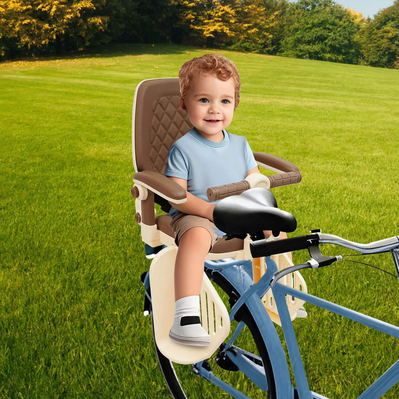 Seggiolino per bicicletta, montaggio posteriore, 50 kg, con cinture di sicurezza, poggiapiedi e braccioli rimovibili, per bici da città e altre biciclette con sedile posteriore.