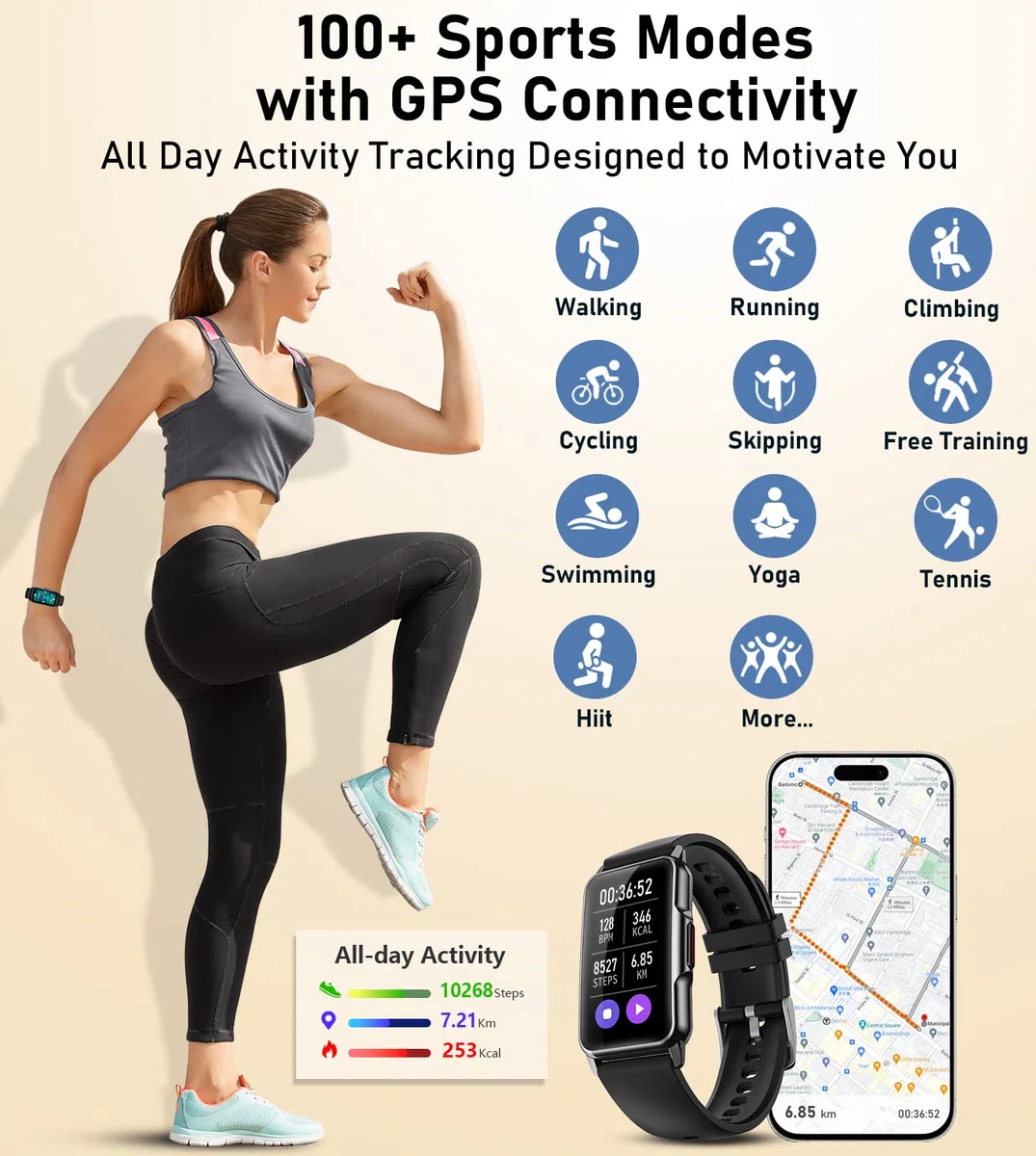Mindrose Fitness Tracker con frequenza cardiaca 24/7, ossigeno nel sangue, pressione sanguigna, monitoraggio del sonno, 115 modalità sportive, contapassi, contacalorie, contapassi, impermeabile IP68