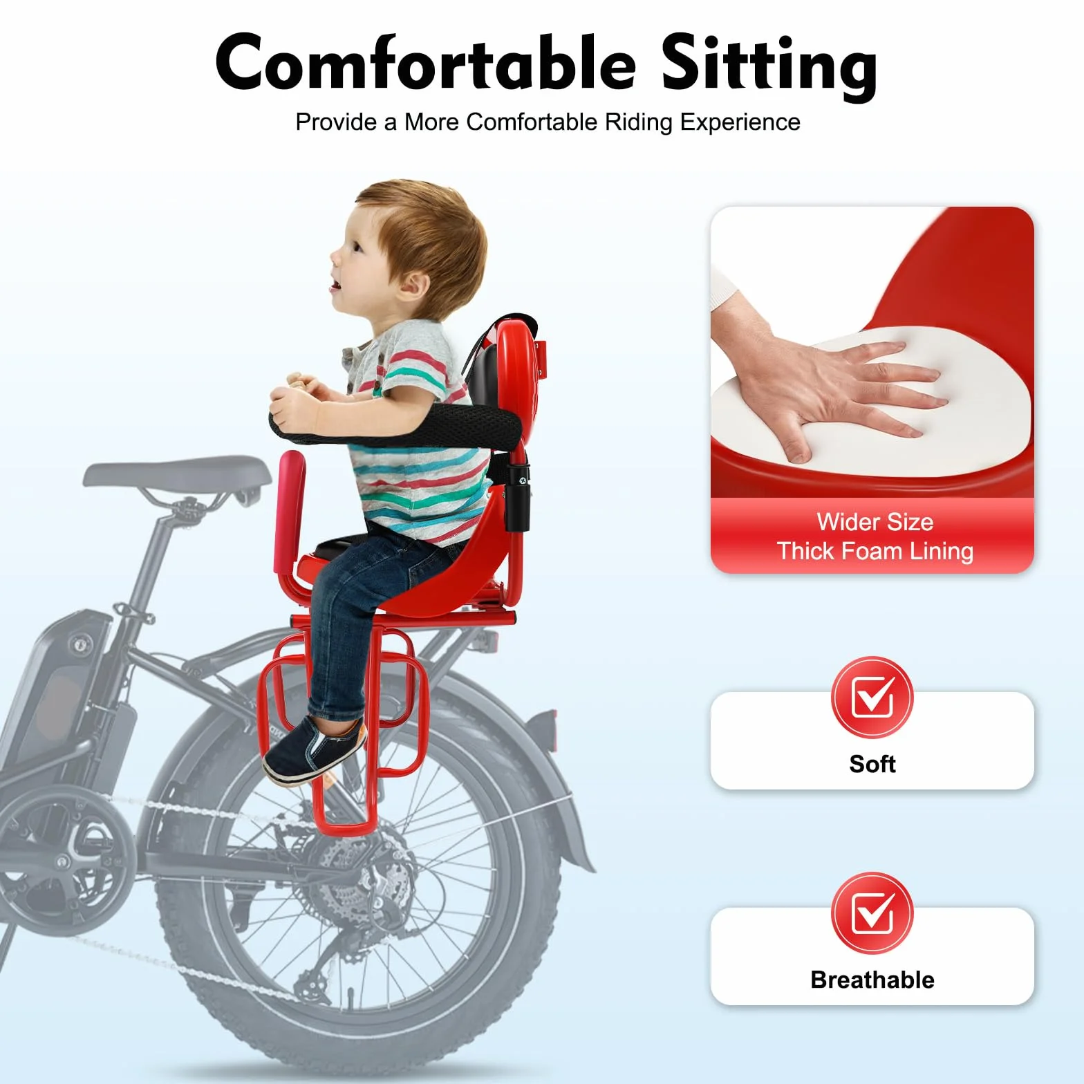 Seggiolino per bicicletta per bambini posteriore con cintura a 4 punti, per bambini da 6 mesi a 6 anni, con poggiapiedi e schienale, per mountain bike, e-bike, bici da corsa