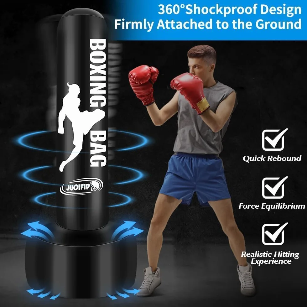 Sacco da boxe in piedi per adulti 180 cm Heavy Bag con supporto Sacco da box gonfiabili Attrezzatura indipendente per l'allenamento di MMA Muay Thai Fitness da usare all'aperto al coperto