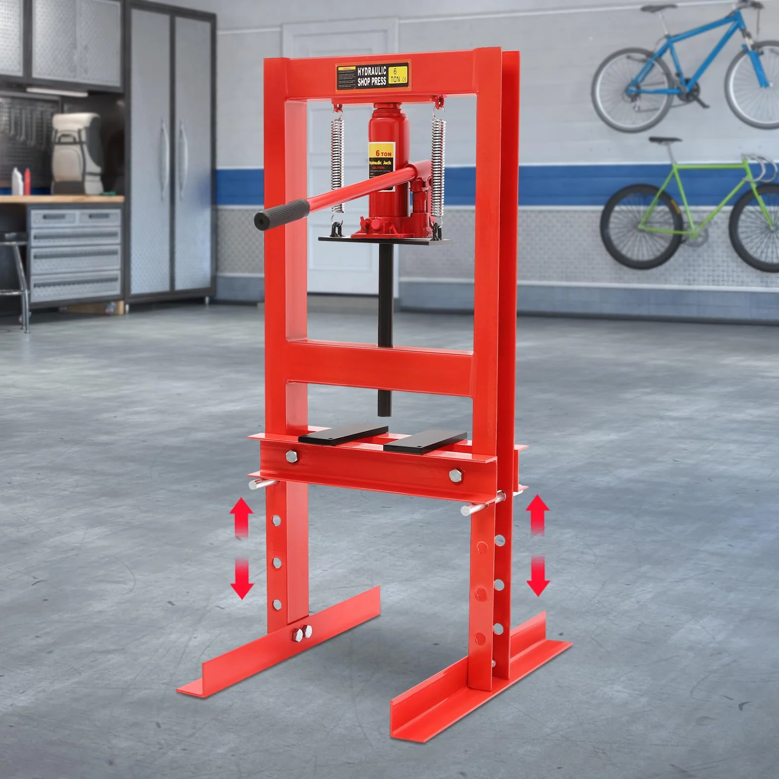Pressa da officina idraulica 6T, pressa idraulica da officina pressa a per telaio Tonnellate 4 livelli Altezza regolabile per officine meccaniche