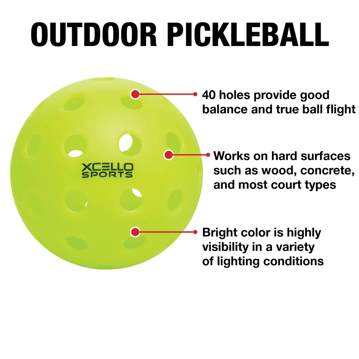 Xcello Sports Pickleball per esterni, confezione da 4, 40 fori, verde neon