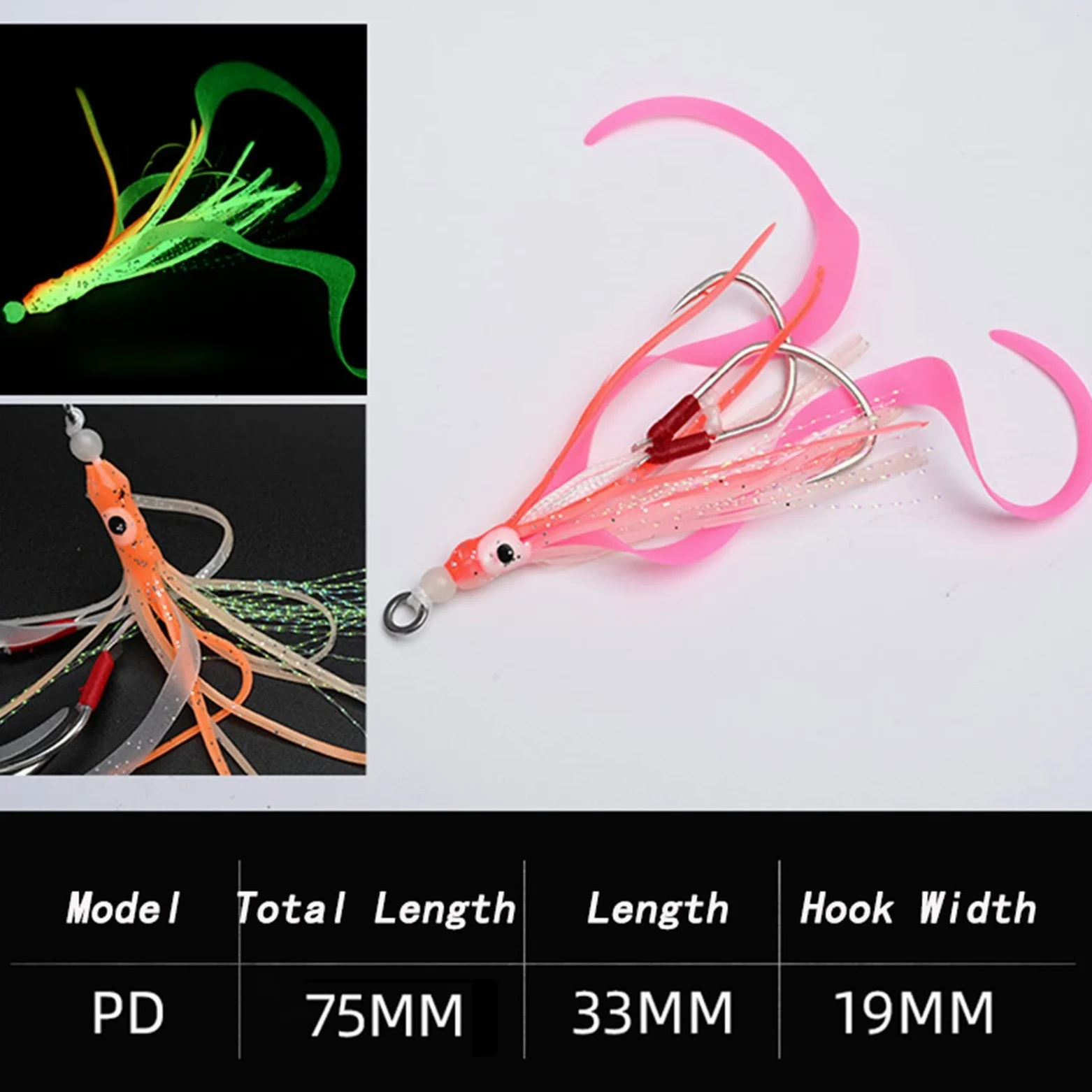 CASAKM Pezzi Amo da Pesca 10pcs / Lot Glow Assist Gancios con gonne Calamari Lumory Slow Slow Jig Gonna in Silicone Gancio da Pesca Gancio da Pesca for Pesca Gancio da Pesca in Alto