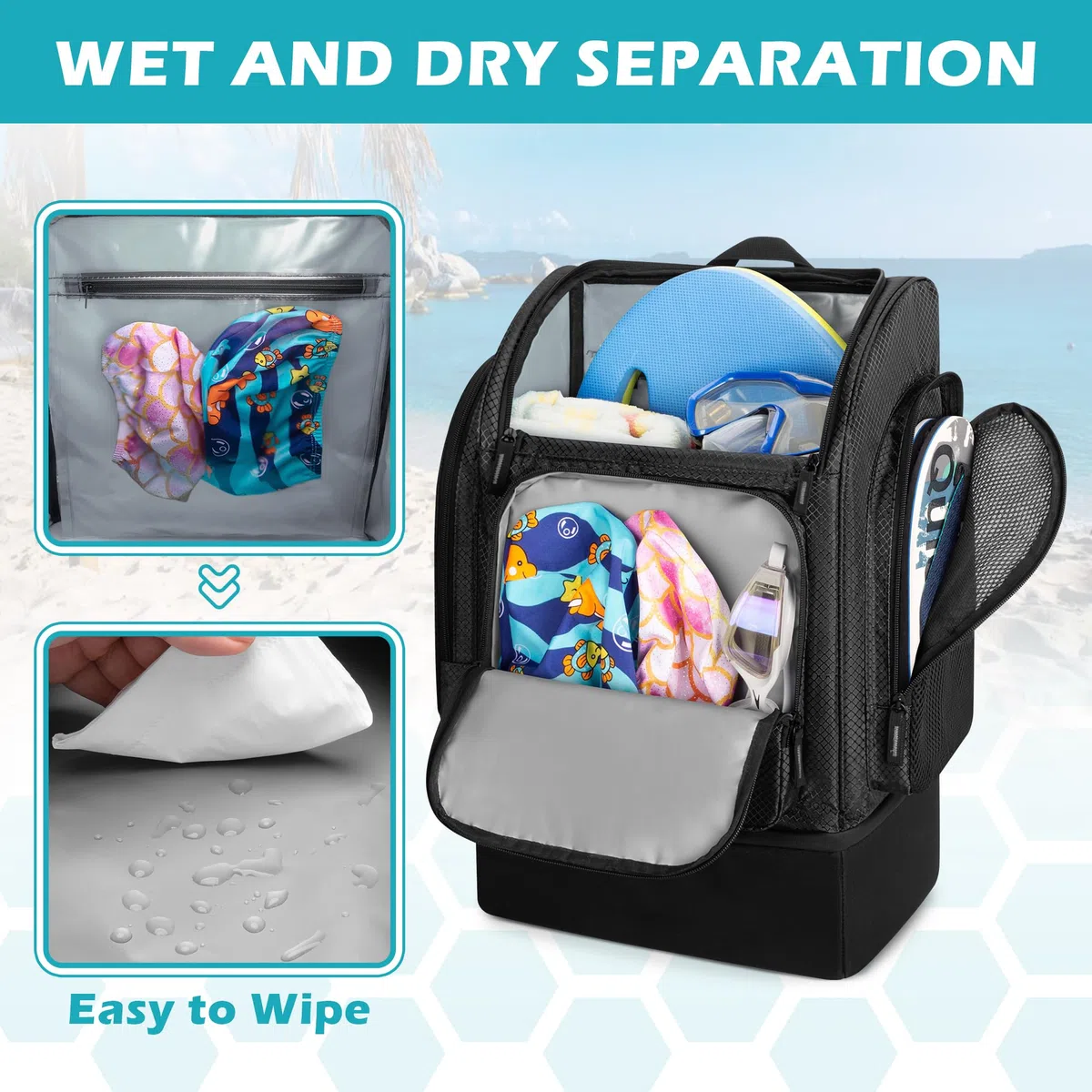 Fasrom Zaino Rete Spiaggia con Scomparto Frigo Isolato, separazione bagnato asciutto Zaino Termico Spiaggia, capiente borsa a tracolla per nuoto, piscina, picnic o sport