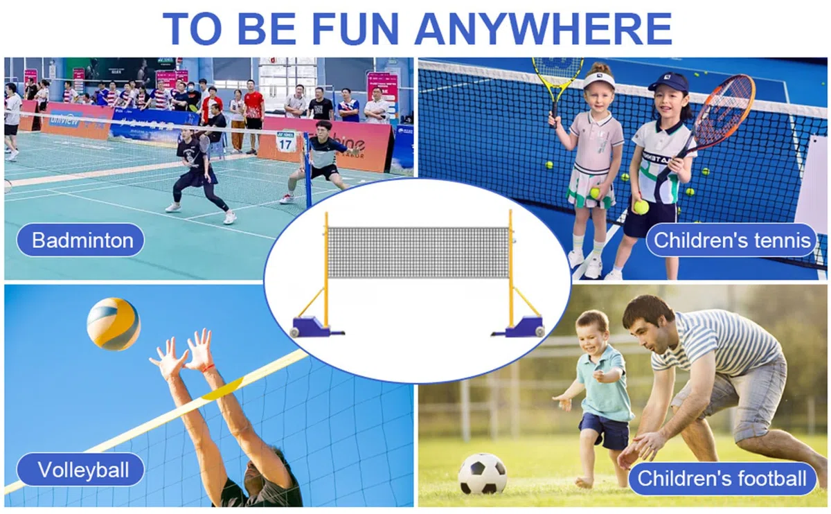 Bastoni da pallavolo e badminton con rete, telaio mobile per esterni, altezza regolabile, supporto in acciaio con ruota per una facile installazione