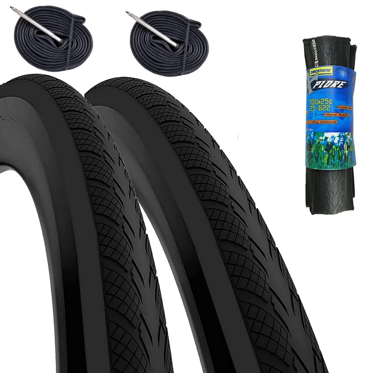 2 COPERTONI 700 X 25C (25-622) + CAMERE PNEUMATICI ANTI-PUNTURA DEESTONE NERI ON OFF ROAD BICI CORSA GRAVEL BIKE