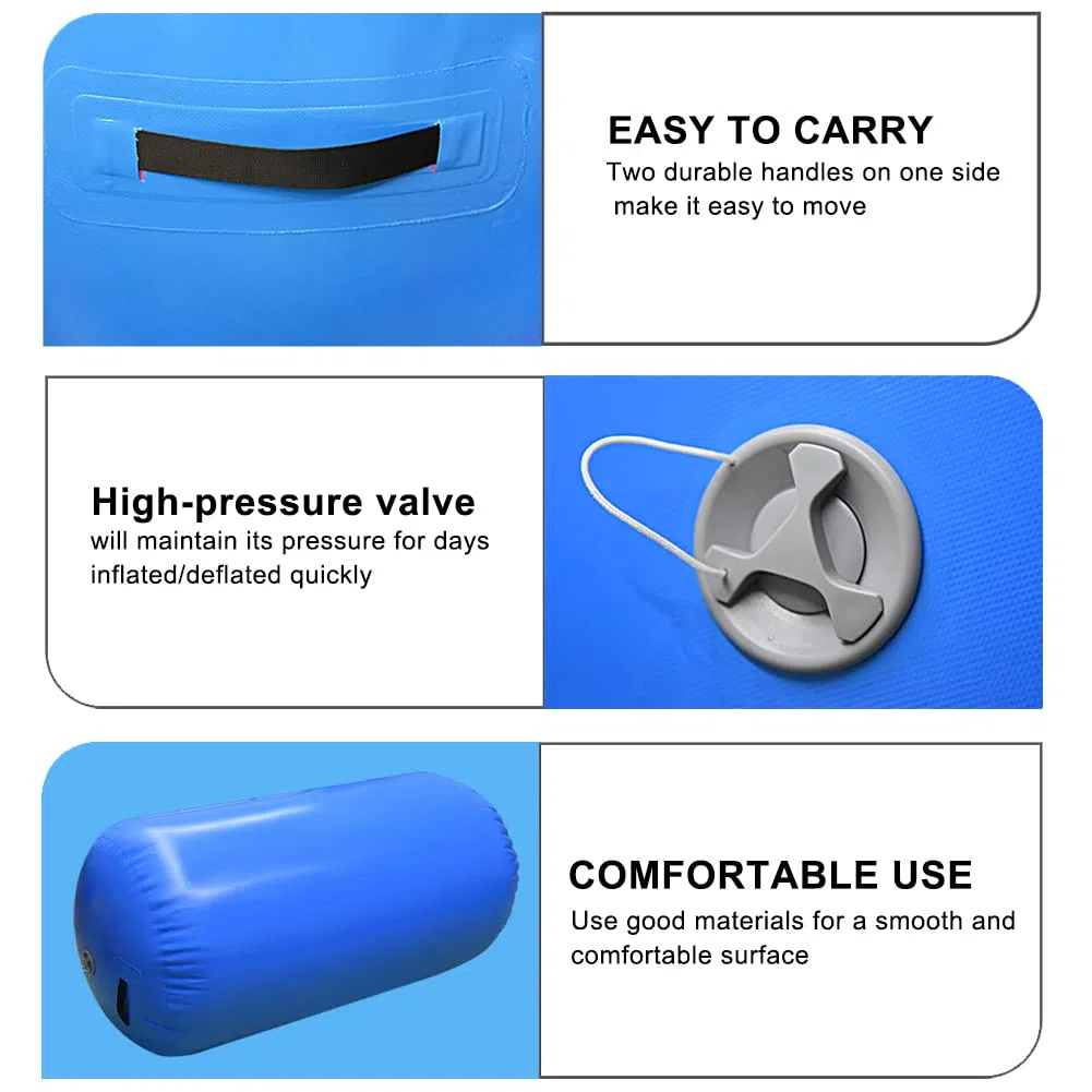 Rullo gonfiabile, per ginnastica, allenamento, cilindro, per yoga, con pompa (blu, 100 x 60 cm)