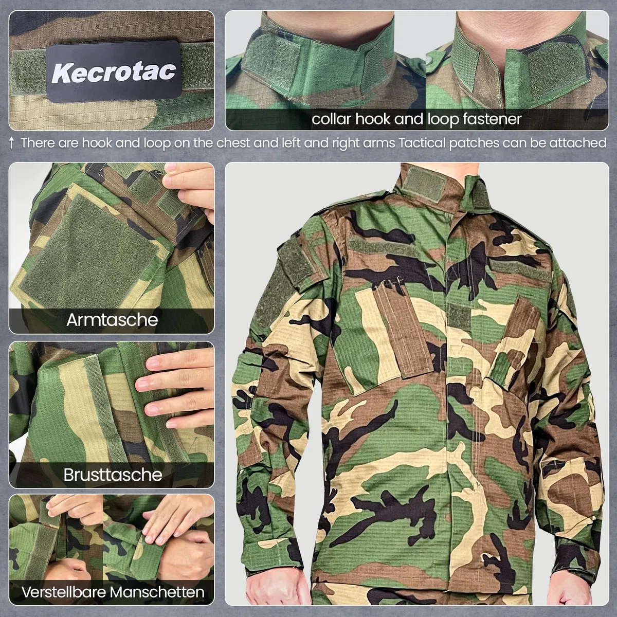 Tactical Military Camo BDU Uniform Set per uomini camicia da combattimento e pantaloni Ripstop Abbigliamento per attività all'aperto, caccia, softair, paintball