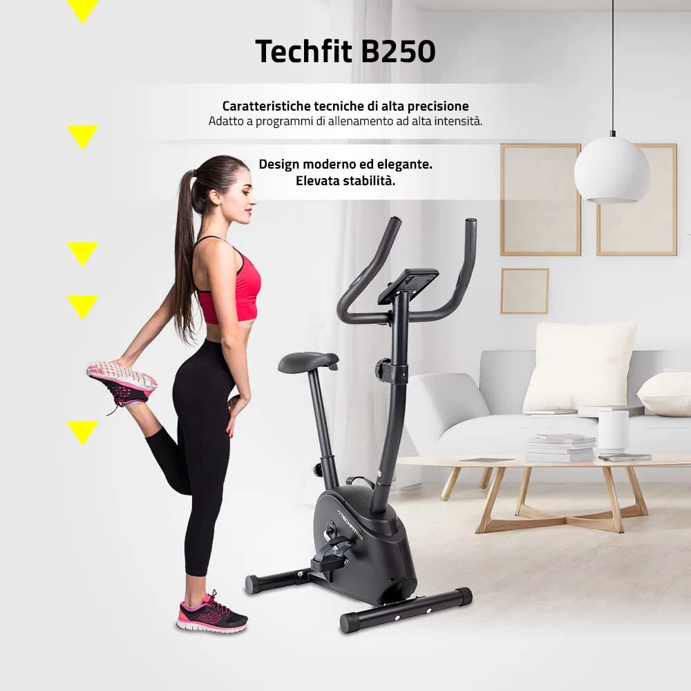 TechFit Cyclette da camera - Cyclette per Casa con Volano 4,5 kg, Sistema Magnetico a 8 Livelli e Supporto per Tablet per Fitness e Cardio a Casa (B250N)