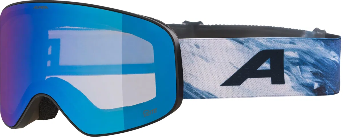 ALPINA Slope Q-Lite - Maschera da sci alla moda per uomo e donna, Anti-Fog, circolazione dell’aria efficace, lente specchiata, black-blue matt