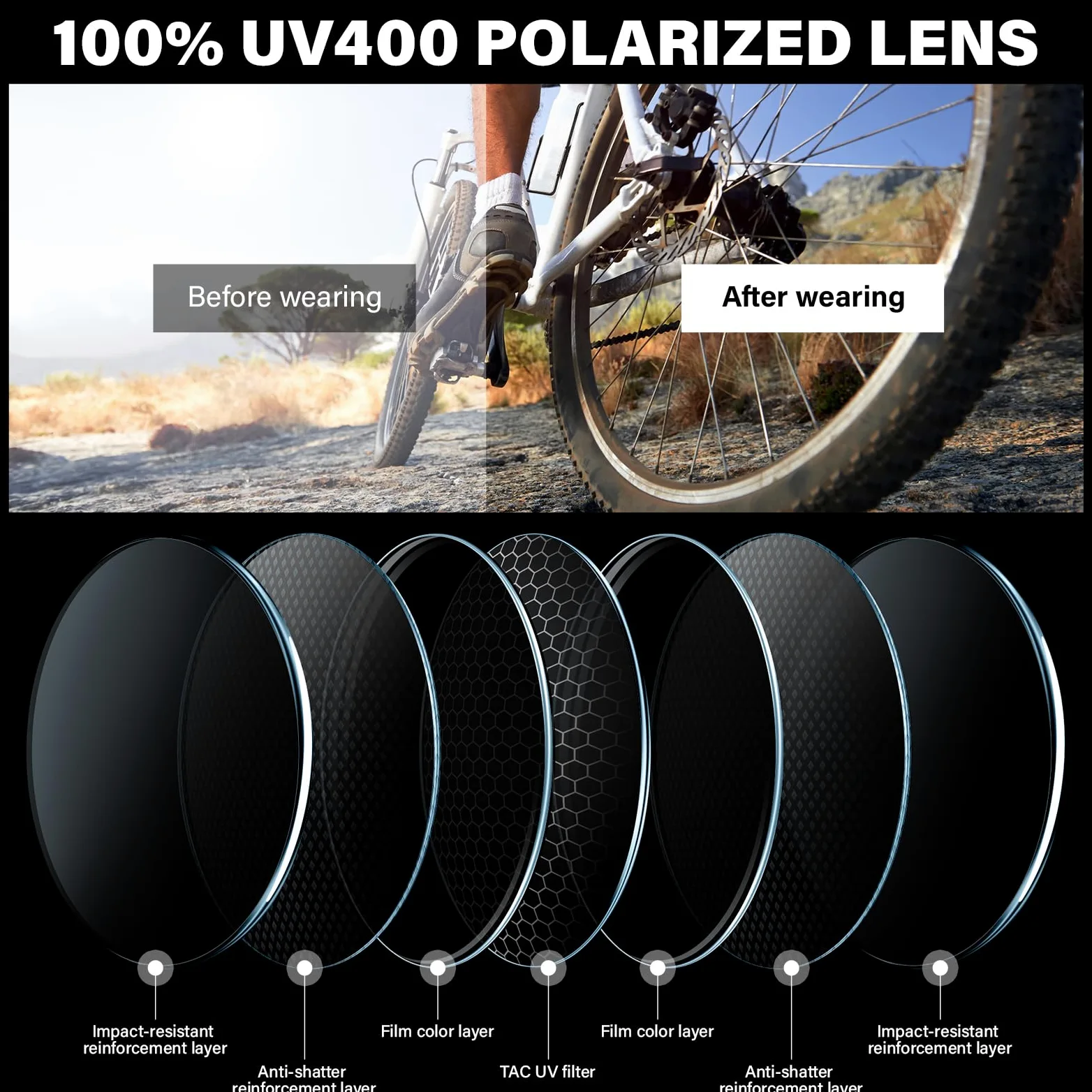 DioKiw Occhiali da sole sportivi polarizzati da uomo, protezione UV, leggeri, mezzo telaio
