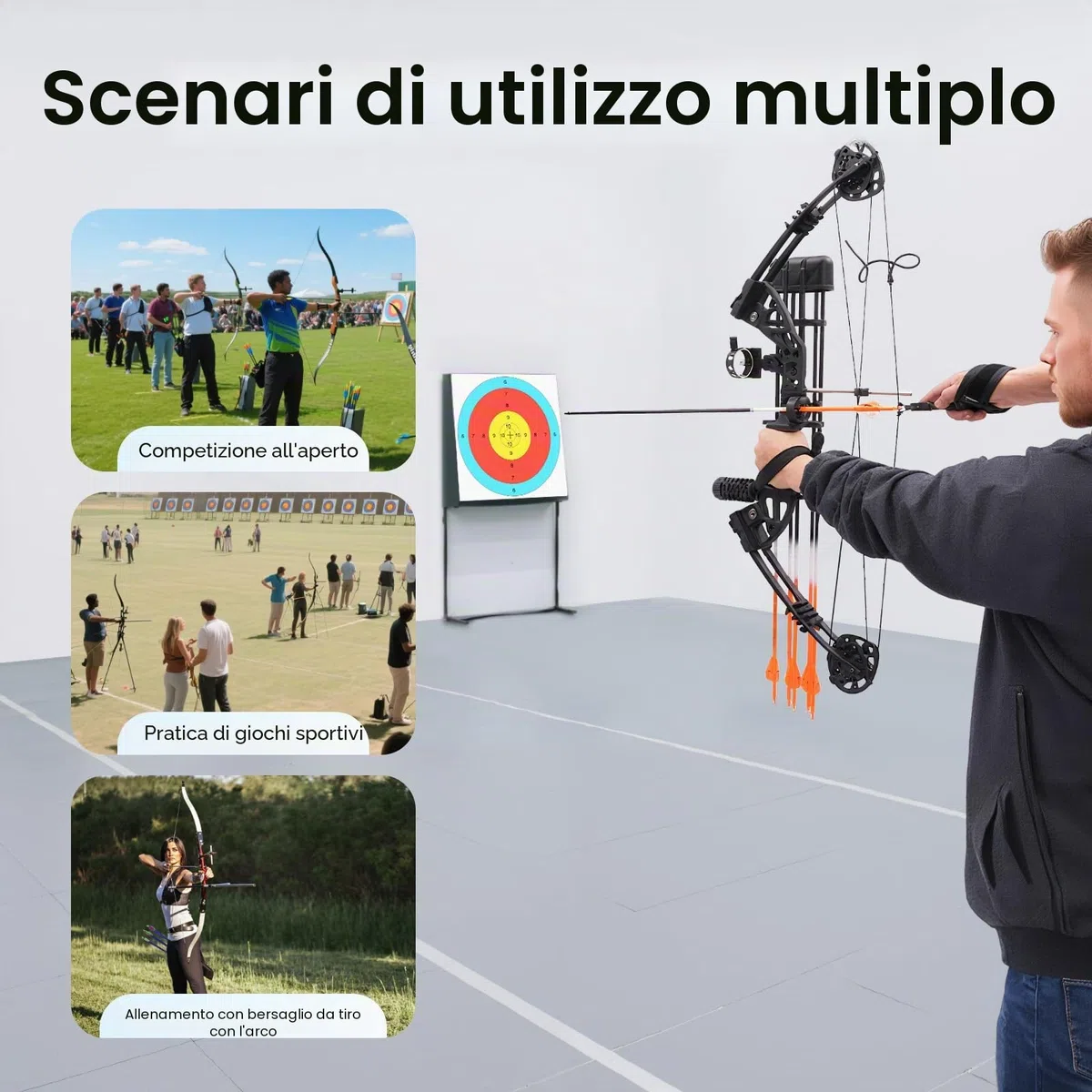 Arco composito per adulti, arco sportivo + 12 frecce, peso regolabile per attività all'aperto, caccia, tempo libero ed eventi sportivi