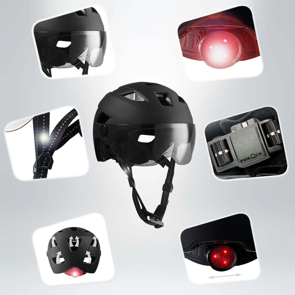 Casco da bicicletta con visiera e indicatore | Unisex per uomo e donna | Per e-bike, mountain bike e city bike | Chiusura magnetica tedesca Fidlock per un facile utilizzo