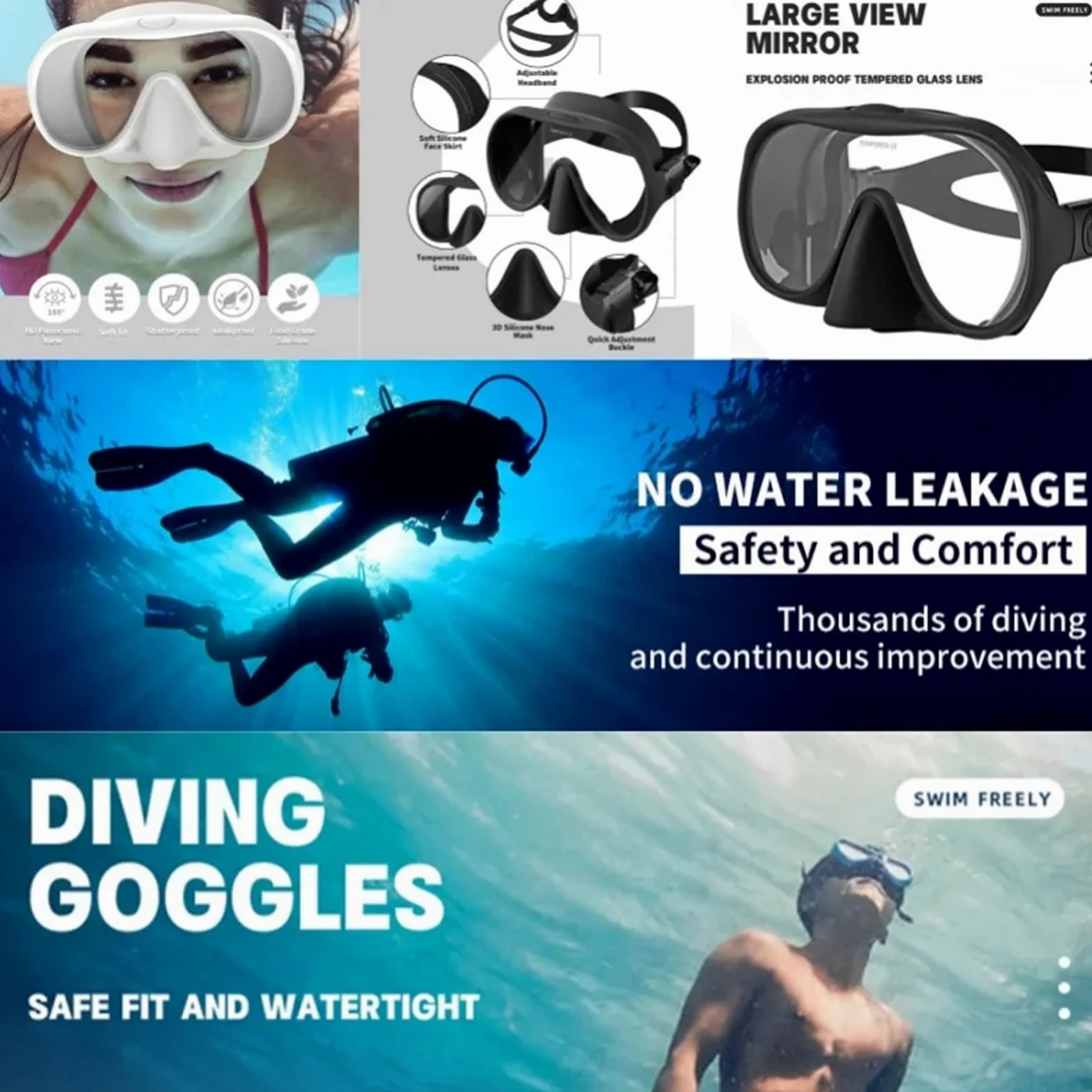 Maschera Maschera da Snorkeling in Vetro temperato, Maschera da Sub per Adulti e Giovani, Occhiali da Nuoto Anti-perdite con Maschera nasale Snorkeling Mask(QFT-FEN2)