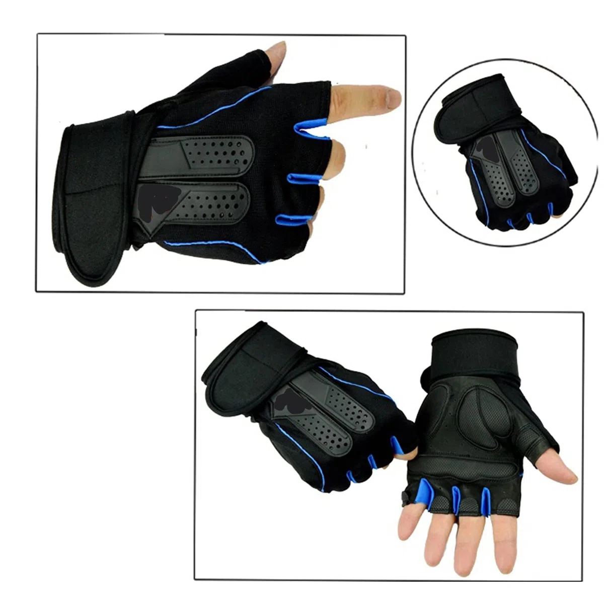 Guanti sportivi, guanti a mezze dita, guanti for sollevamento pesi for allenamento in palestra for uomini e donne con supporto for polso lungo, protezione antiscivolo for il palmo(Blue,XL)