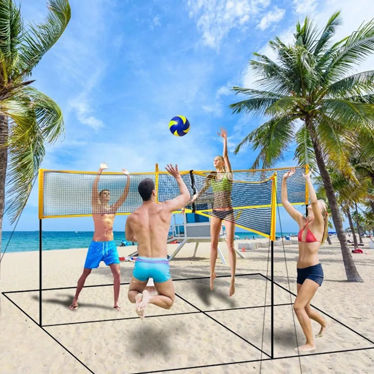 Set rete da beach volley – Rete sportiva ad altezza regolabile | in nylon resistente per tutte le stagioni con pali stabili, attrezzatura da portatile per esterni a montaggio rapido |