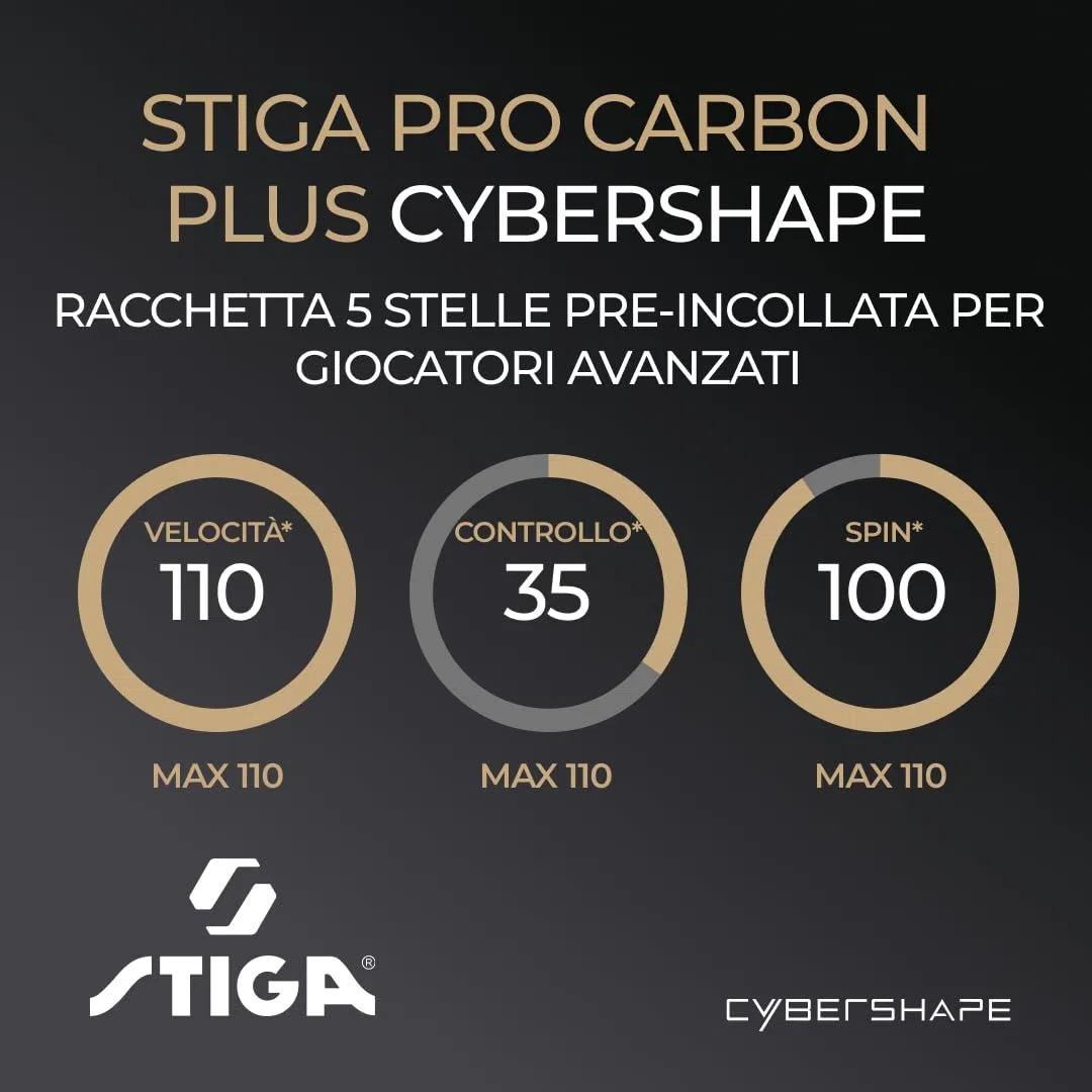STIGA Racchetta da Tennis Tavolo Cybershape Pro Carbon+, Racchetta da Ping-pong a 5 Stelle, con Forma Esagonale per Giocatori Professionisti dallo Stile Offensivo