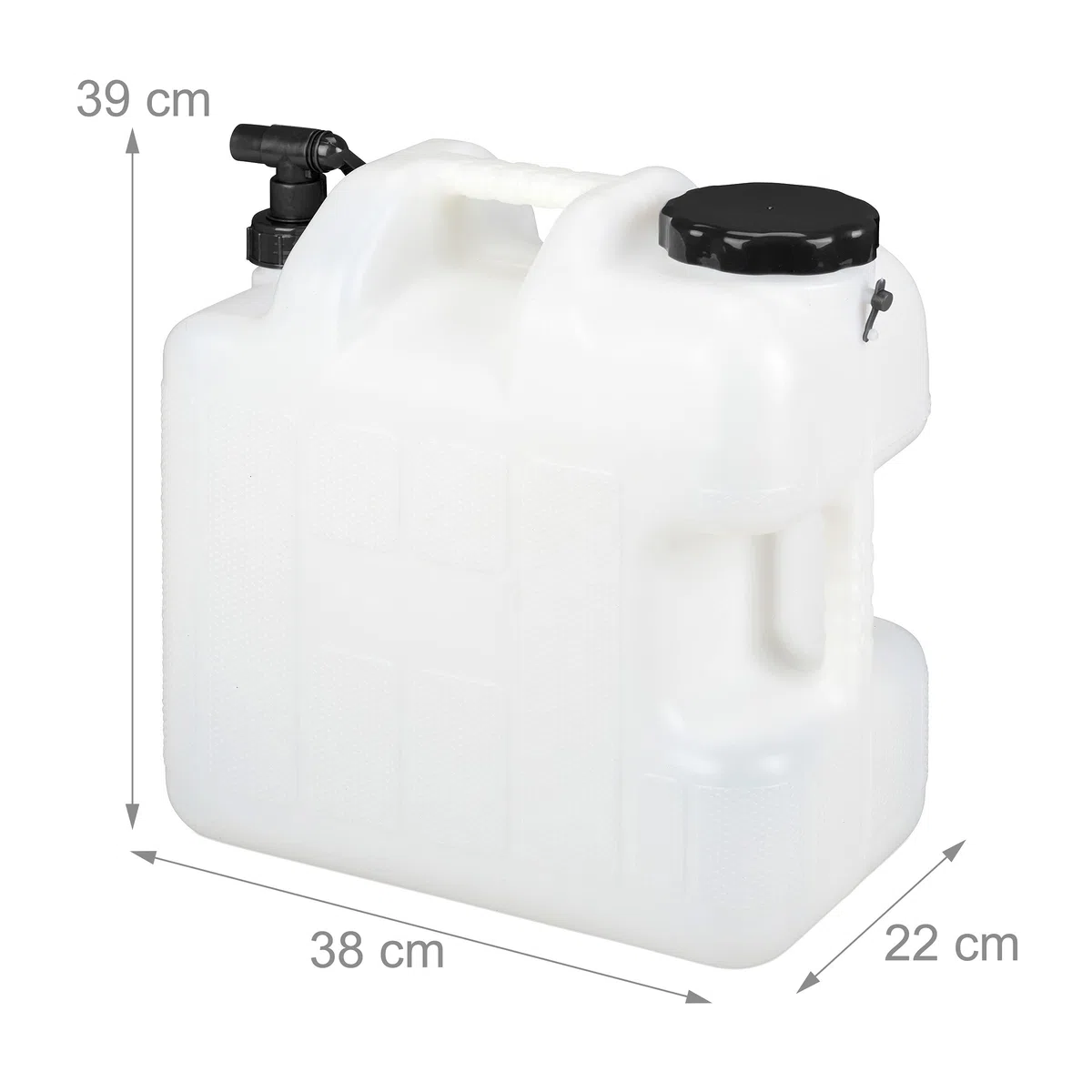 Relaxdays Tanica con Rubinetto, 25 Litri, Plastica Senza BPA, Coperchio, Manico, Bottiglia Viaggio Camping, Bianco Nero