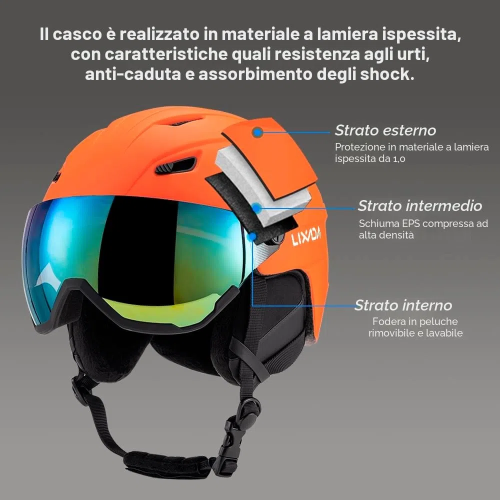 Lixada Casco da Sci Integrato Casco da Snowboard per Uomo e Donna con Visiera Rimovibile
