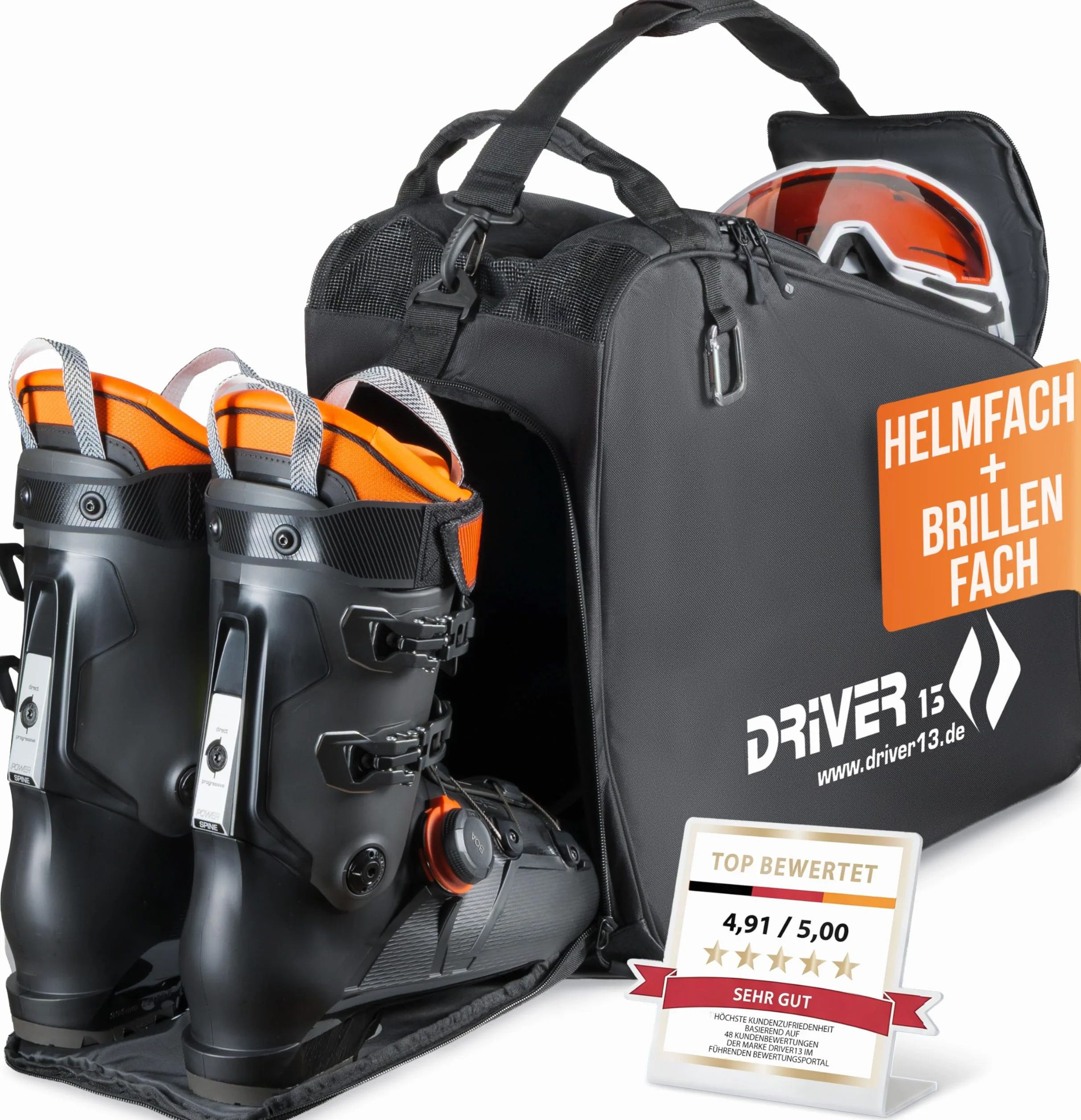 Driver13 borsa porta scarponi da sci (bootbag) con scomparto casco e scomparto maschera, per scarponi da sci e boots snowboard, tasche extra, nero