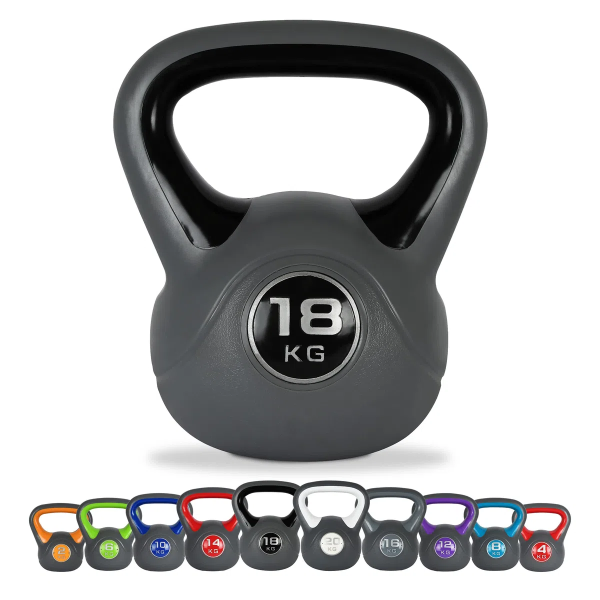 MSPORTS - Kettlebell da 2 – 20 kg, con poster degli esercizi da eseguire, 18 kg – nero