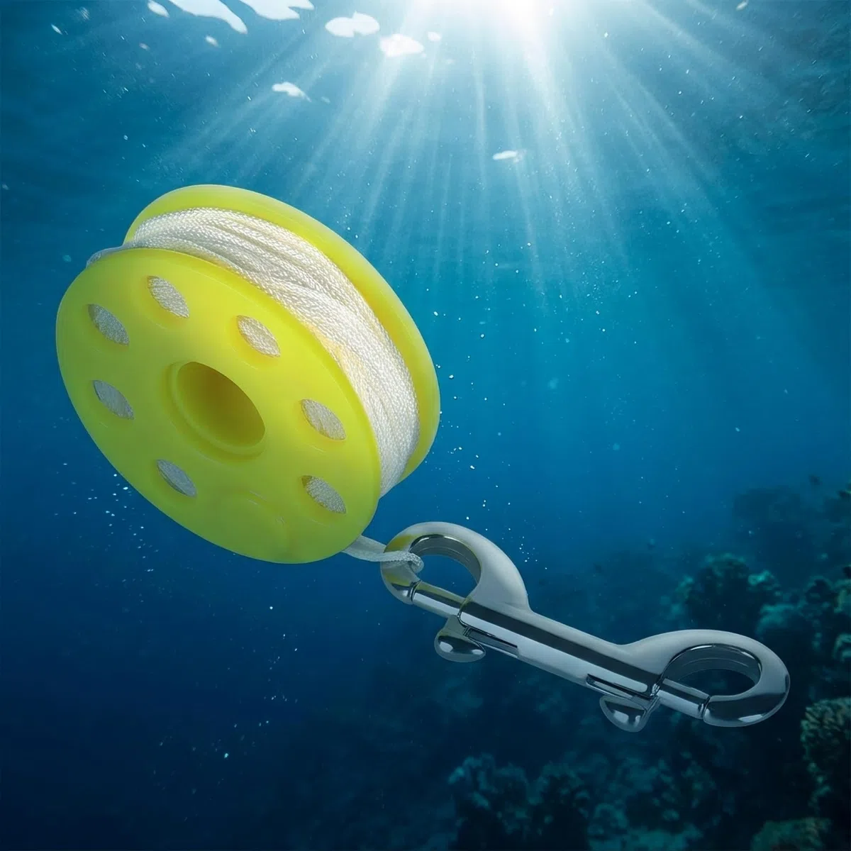 Dispositivo di Galleggiamento Subacqueo Bobina Subacquea Mulinello da Immersione Spool con Corda Gancio in Acciaio Materiale POM Nylon Struttura, Rosa-20m, M