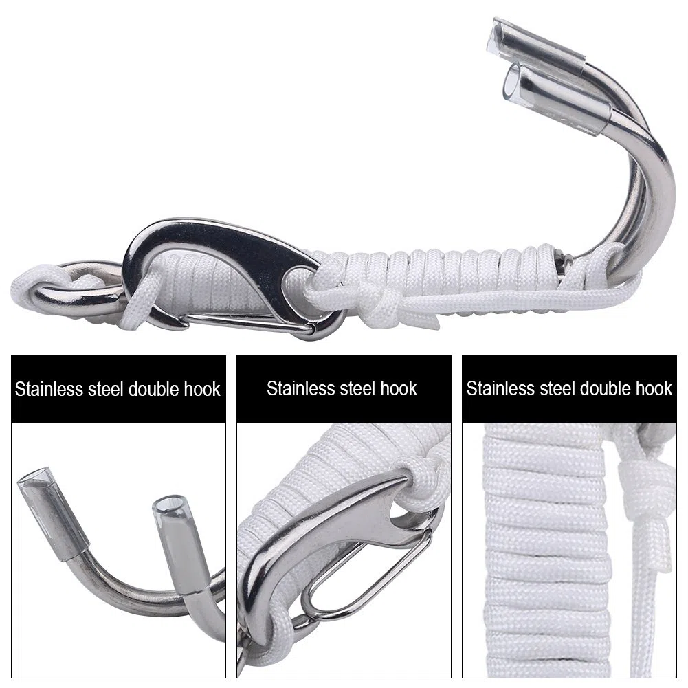 Tbest Gancio Doppio Barriera Subacquea con Cavo Retrattile Bobina di Fissaggio Reef Hook per Subacqueo