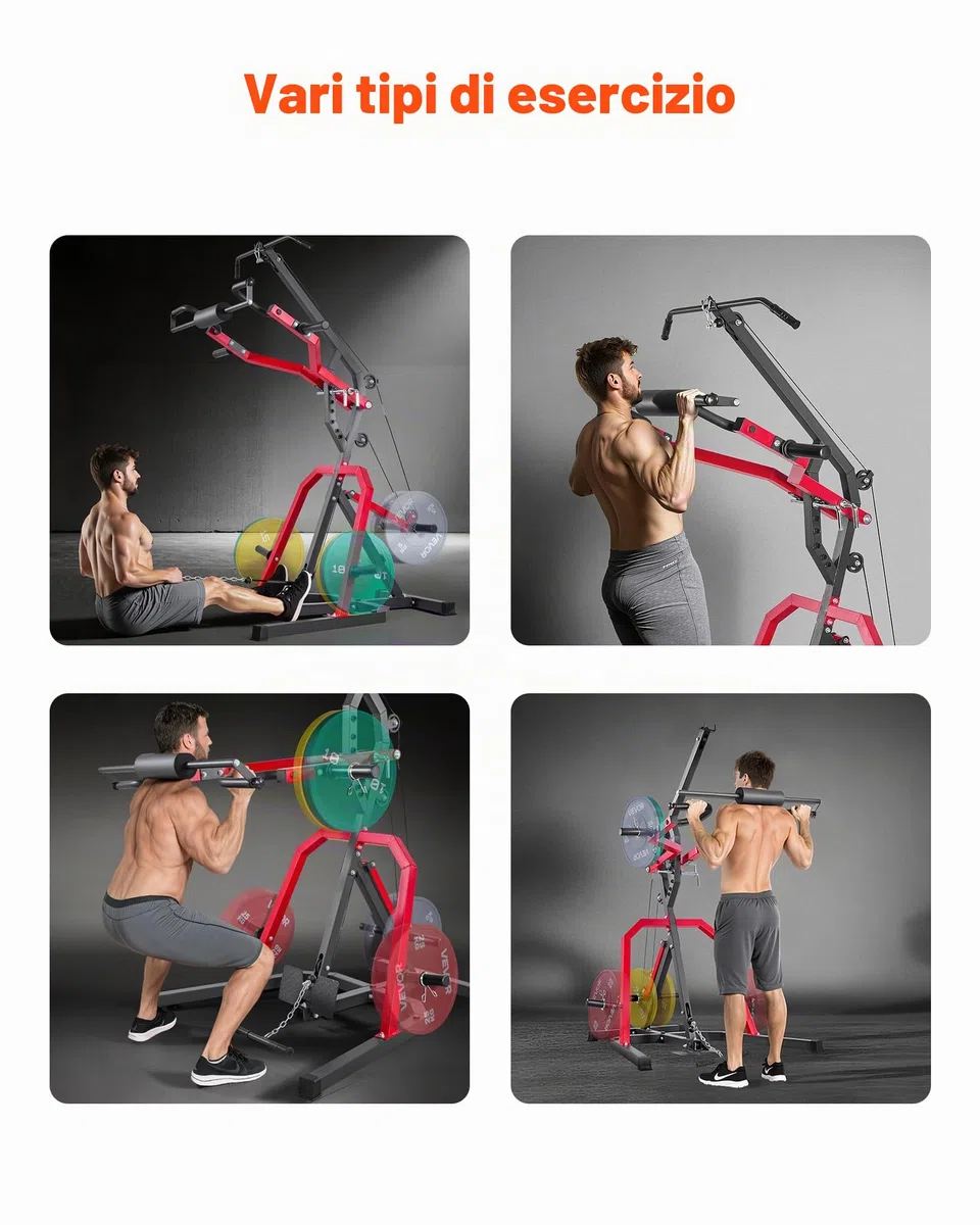 VEVOR Attrezzatura per il Fitness Domestico Corner Leverage Gym con Sistema LAT Low Row con Rapporto 2:1, Attrezzatura per l'Allenamento della Forza, per Allenamento Regolabile per Tutto il Corpo
