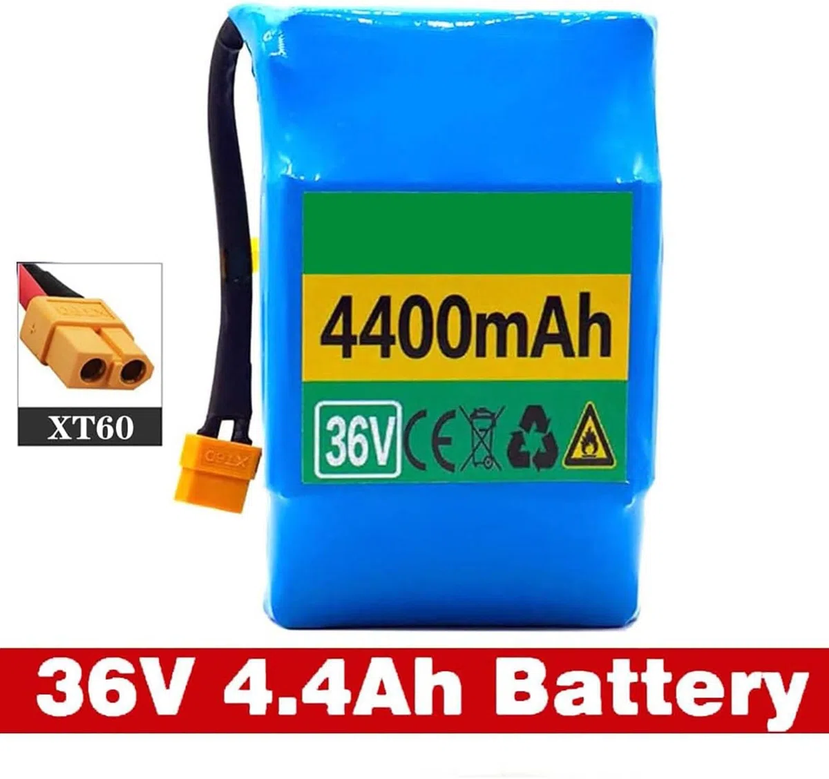 Batteria Di Ricambio Per Hoverboard Al Litio Da 36V 4.4ah, Batteria Di Lunga Durata Ad Alta Capacità Per Bici Elettrica Da 36 V 10S2P Con Spina XT60