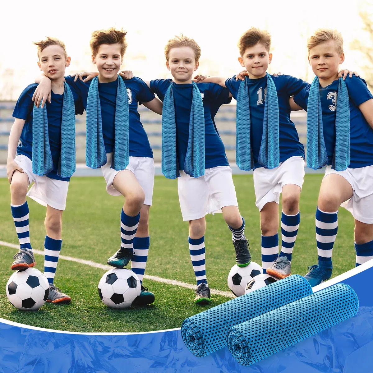 Confezione da 50 Asciugamani rinfrescanti 40"x12" Asciugamani da Yoga Traspiranti Morbidi e Freschi in Microfibra per Allenamento,Collo e Viso,Palestra Golf Sport Corsa (Azzurro)