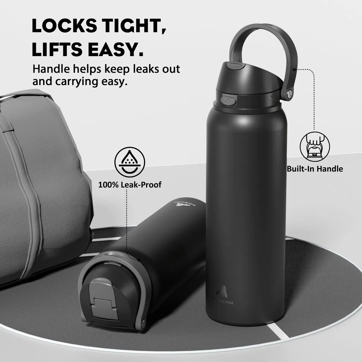 POWCAN Borraccia termica da uomo da 1180 ml: beccuccio a pulsante e cannuccia a chiusura rapida, a prova di perdite, fredda per 24 ore, grande bottiglia d'acqua in acciaio inox, per sport, campeggio