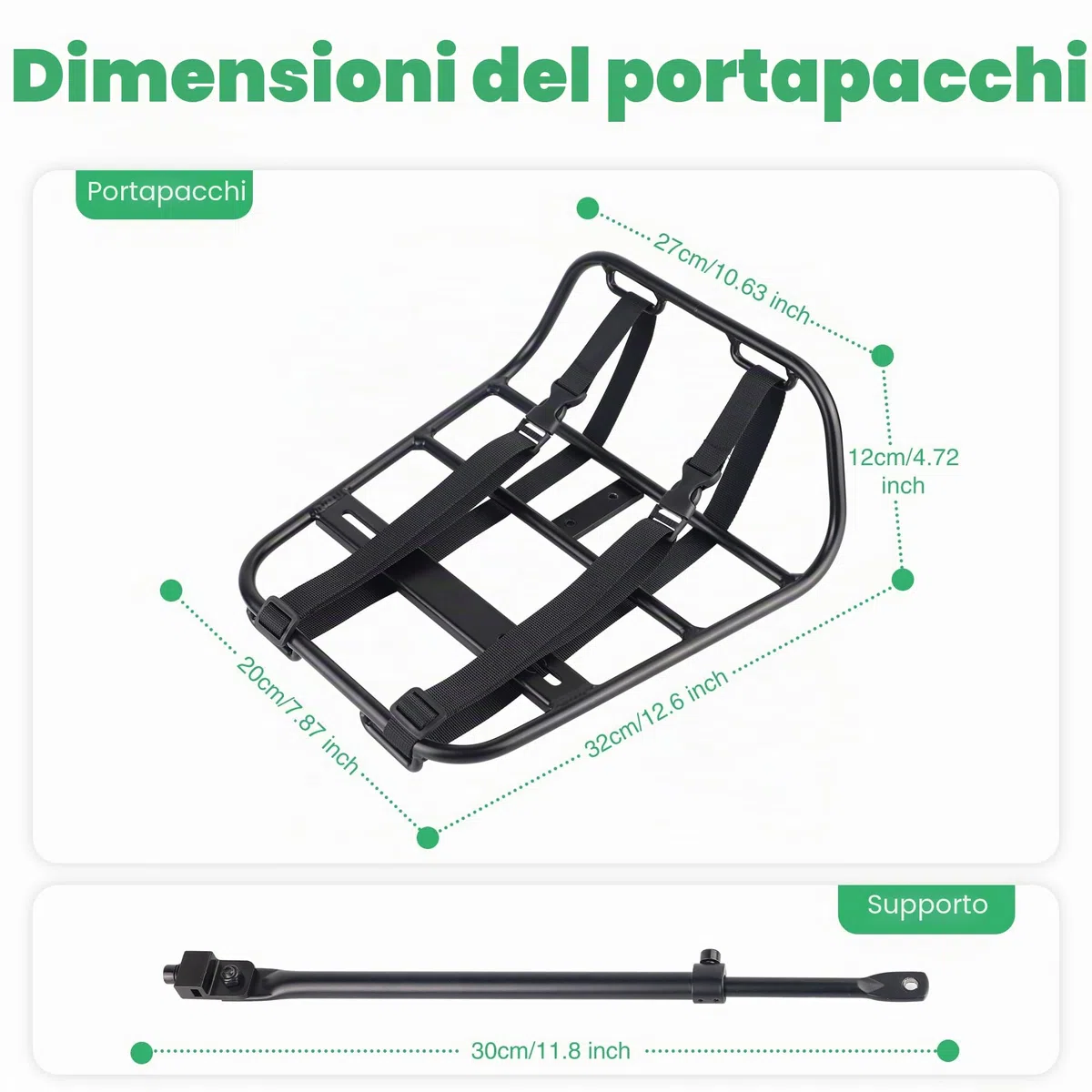 ZUKKA Portapacchi per bici anteriore, in lega di alluminio, capacità massima di carico 15 kg, adatto per biciclette da 24-29 pollici 700C per mountain bike e bici da strada