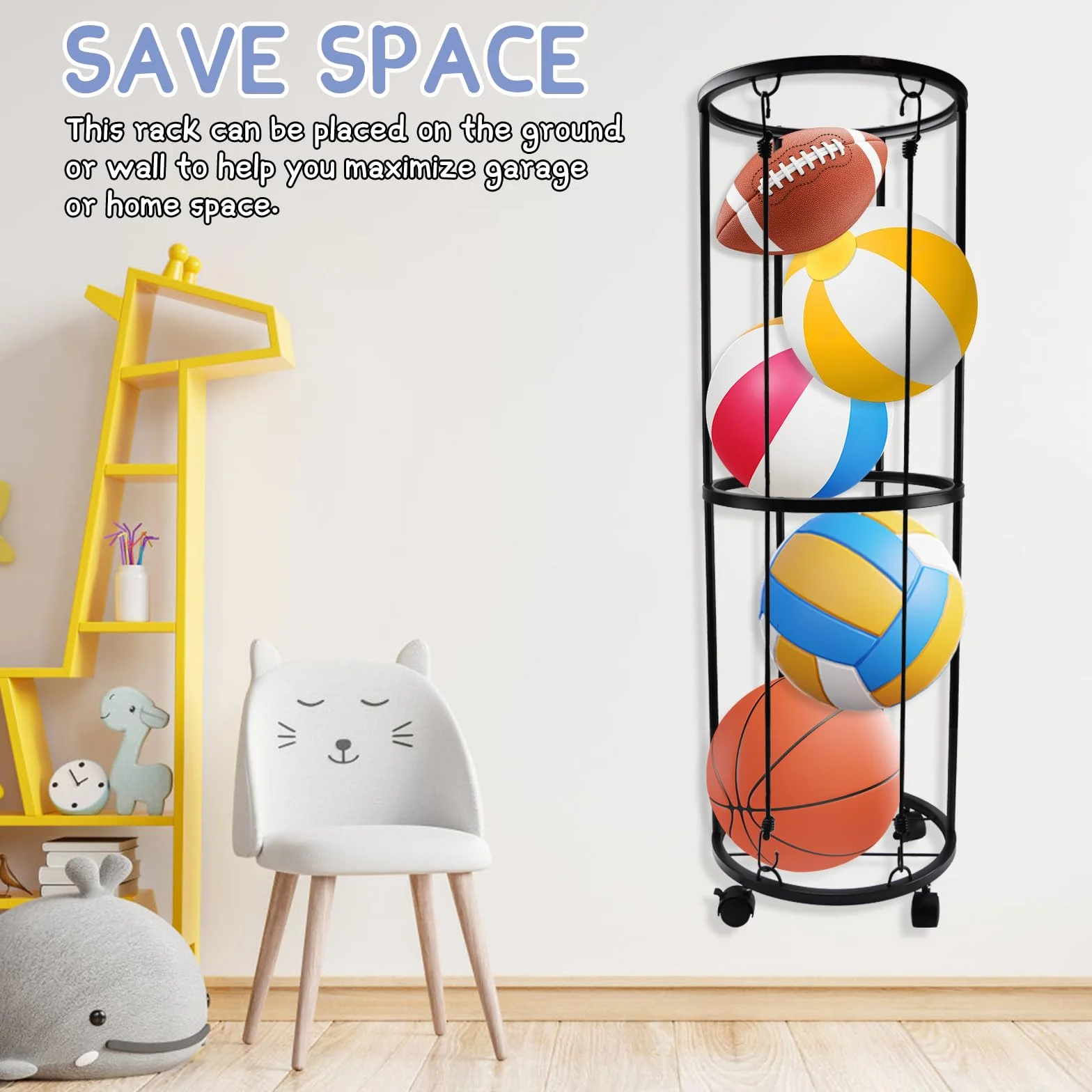 Organizzatore di palline, 101,6 x 33,5 cm, carrucole mobili sul fondo,porta palloni da calcio, per sale interne e palestre