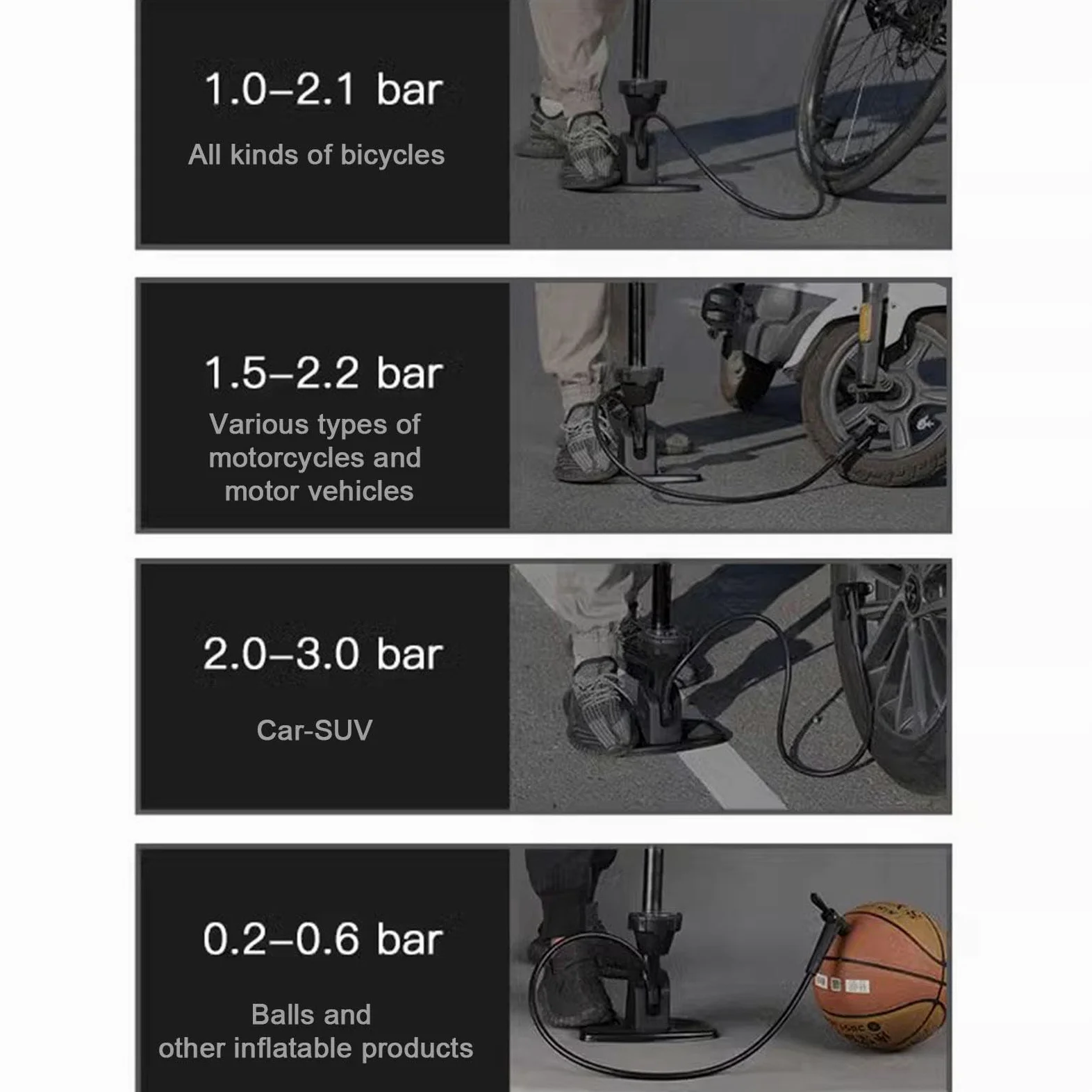 Pompa per Bici con Alta Pressione e Manometro 16 Bar/230 Psi - Pompa da Bicicletta da Pavimento Compatibile con Valvola Presta e Schrader per Bici da Strada, MTB, Ibrida, Palloni...