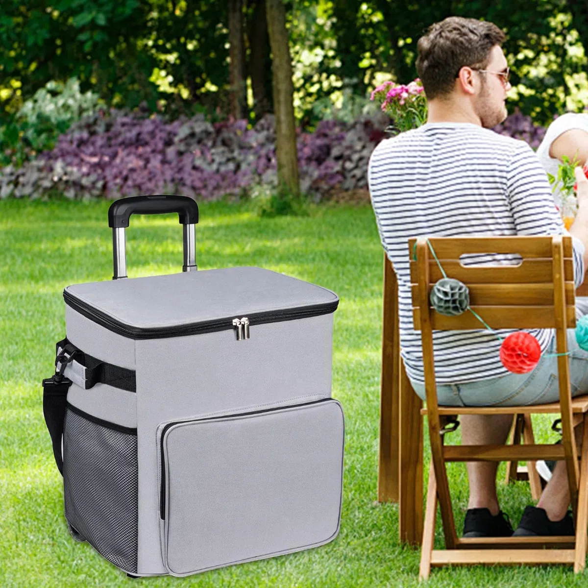Borsa termica con ruote, morbida, da viaggio, a prova di perdite, con manico, borsa termica da 35 l, per patio, spiaggia, shopping, campeggio all'aperto