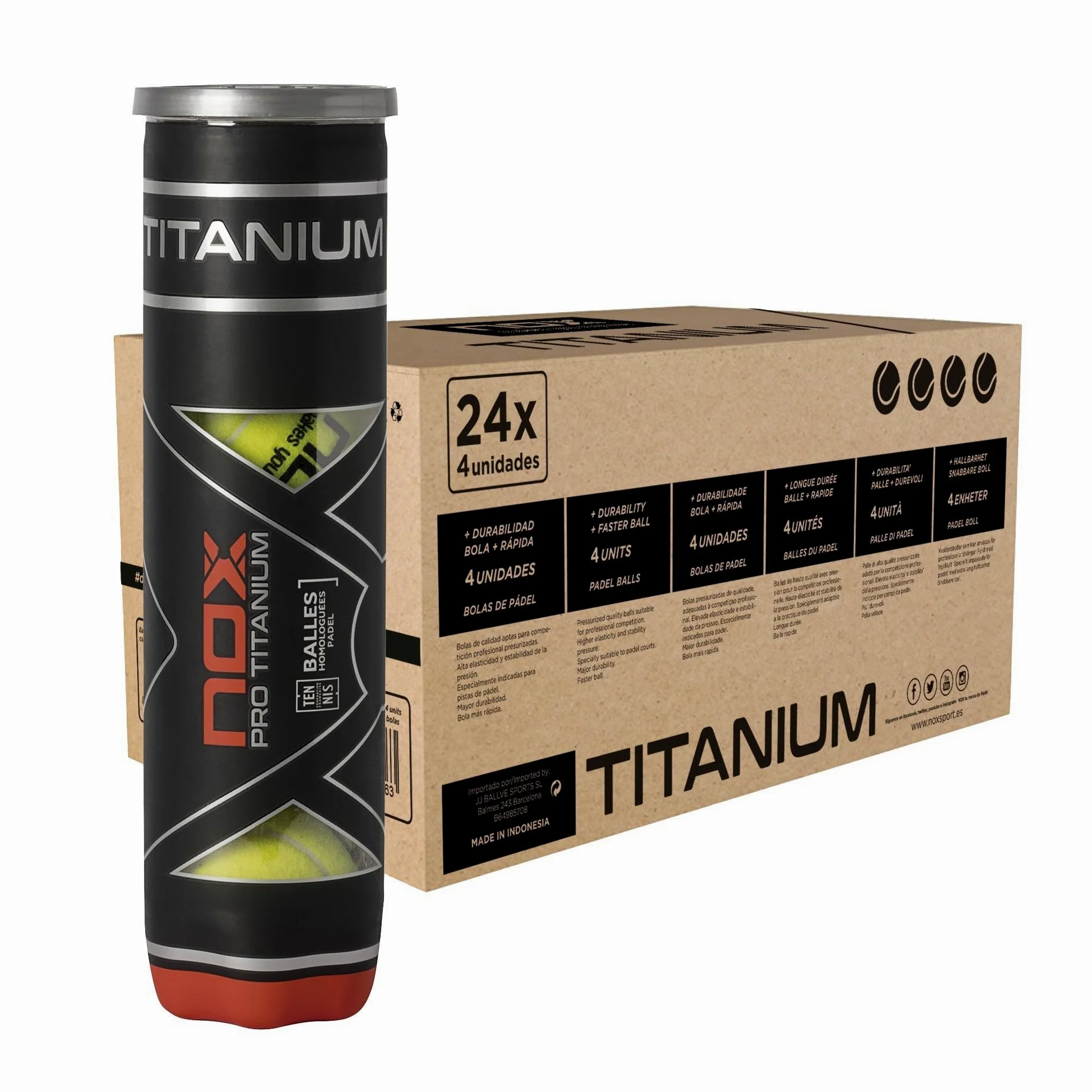 NOX Cassetto 24 Barche da 4 Palline da paddle Pro Titanium