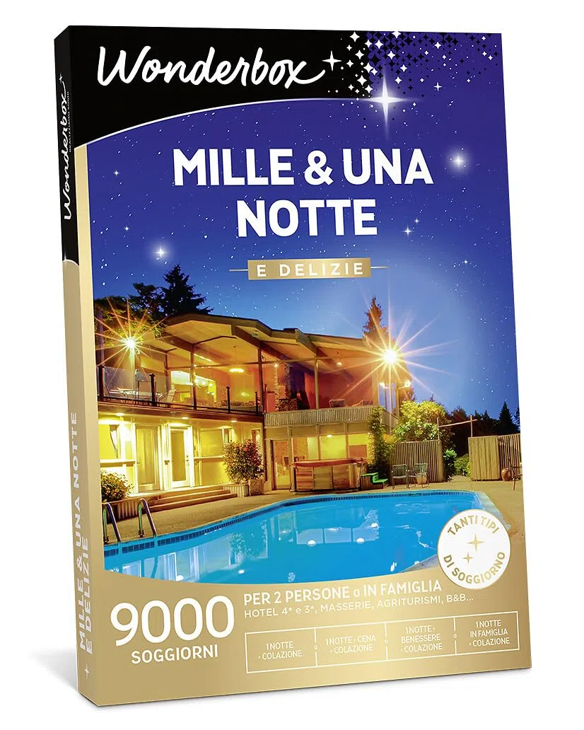 WONDERBOX - Cofanetto Regalo - Mille & Una Notte e Delizie - per 2 Persone | 1 notte +colazione + cena o benessere - Più di 9000 soggiorni - Hotel 4* e 3*, agriturismi, masserie, B&B