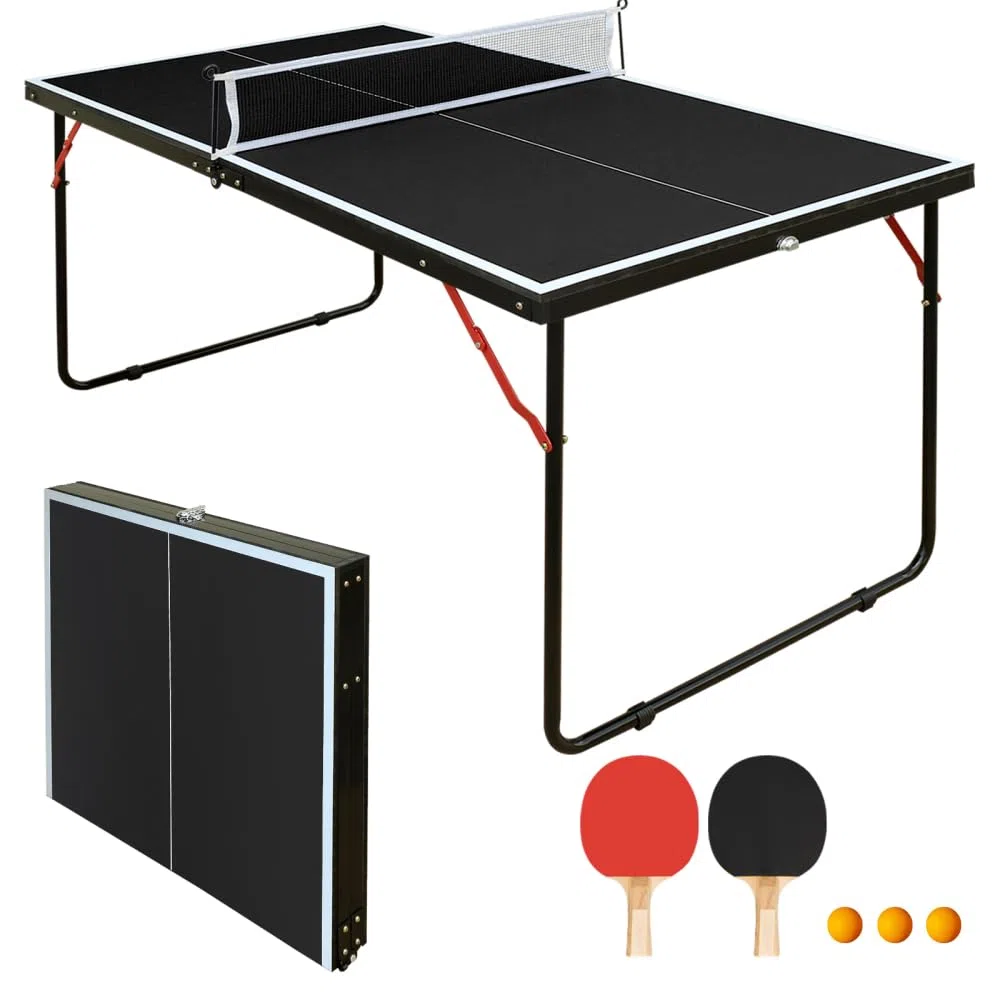 Tavolo da ping pong pieghevole con set, tavolo da ping pong portatile con racchette in rete e palline per giochi interni ed esterni