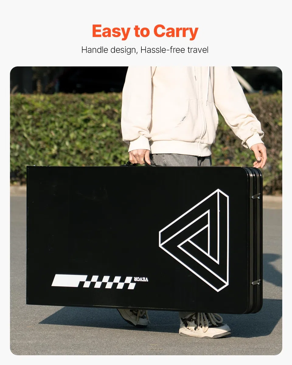 VEVOR Tavolo da Beer Pong Portatile da 2,4 m, Tavolo Pieghevole Rialzato da 91 cm Maniglie per Trasporto e 6 Palline da Pong, Leggero per Portellone Posteriore Auto per Viaggio, Campeggio, Nero