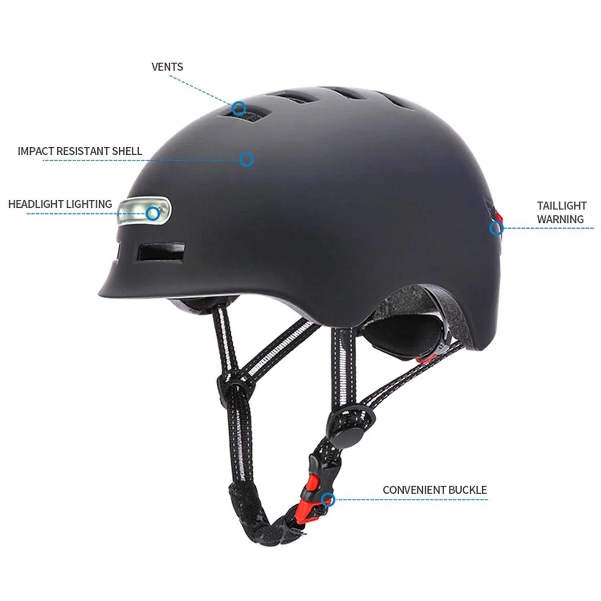 Casco da bici con luce, ricaricabile tramite USB, luce anteriore e posteriore, casco da bicicletta da strada, fodera in EPS ispessito, casco da ciclismo per ciclismo, auto equilibrio, skateboard