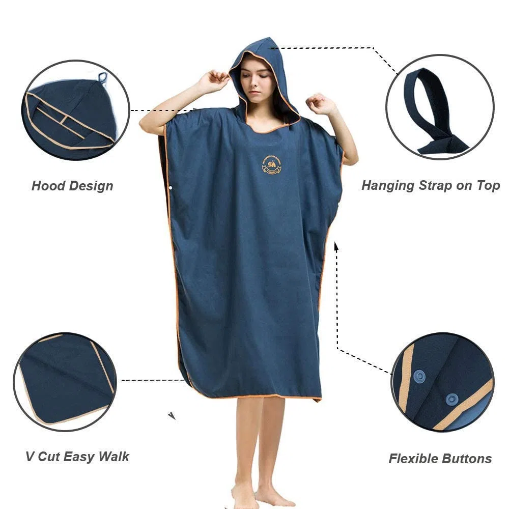 HITURBO - Asciugamano a poncho, in microfibra, con cappuccio, per il nuoto e la spiaggia, Blu mare