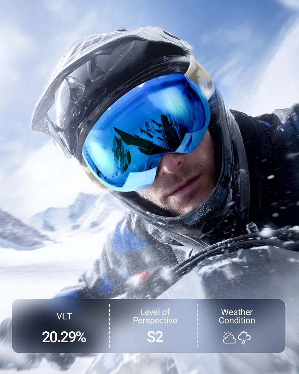 Meeloog Occhiali da sci – Senza cornice, OTG Snowboard, anti-appannamento, 100% protezione UV400, occhiali da neve per uomo e donna