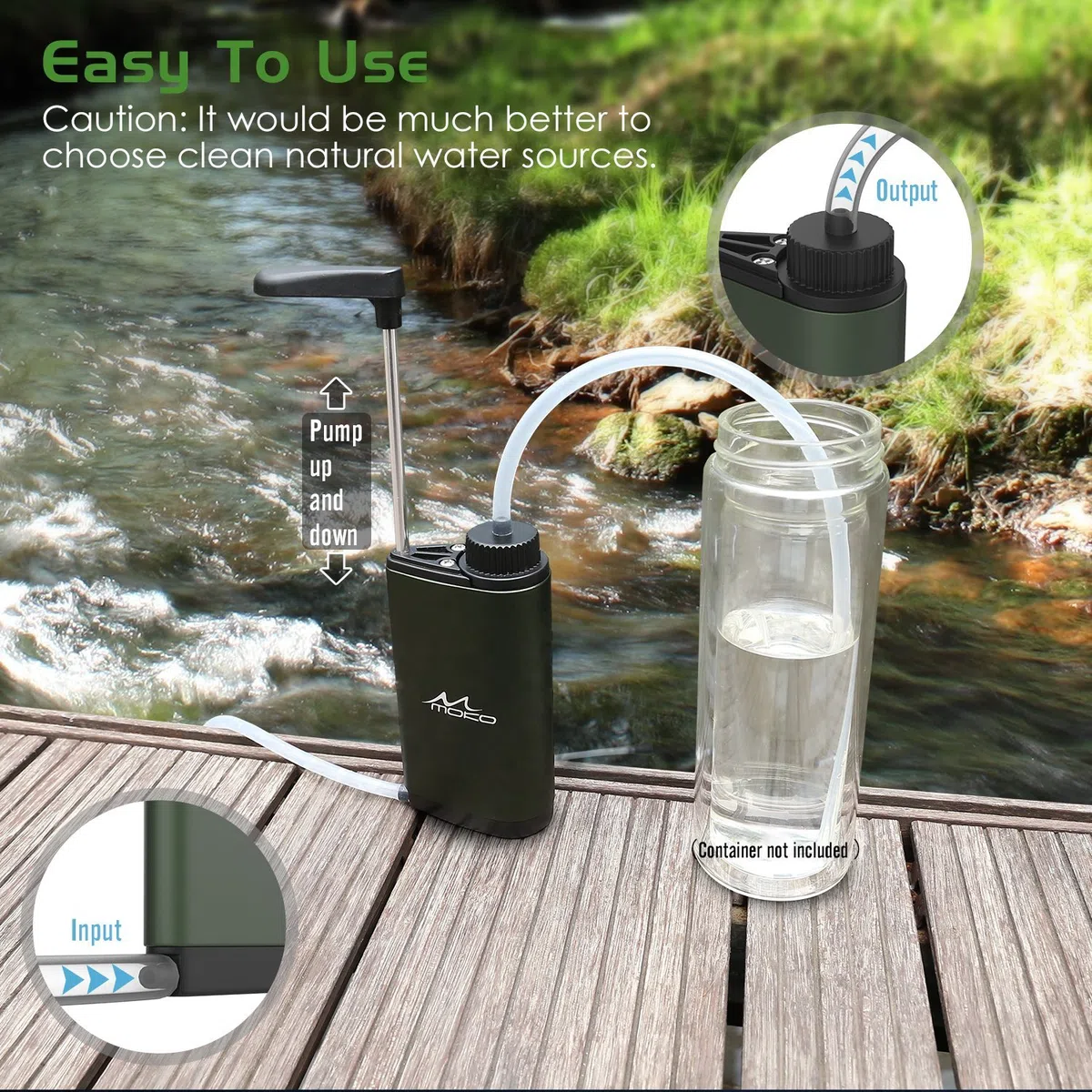 MoKo Filtro dell'acqua portatile per campeggio, escursionismo, depuratore d'acqua di emergenza di sopravvivenza, con carbonio interno e assemblaggio ultra filtro