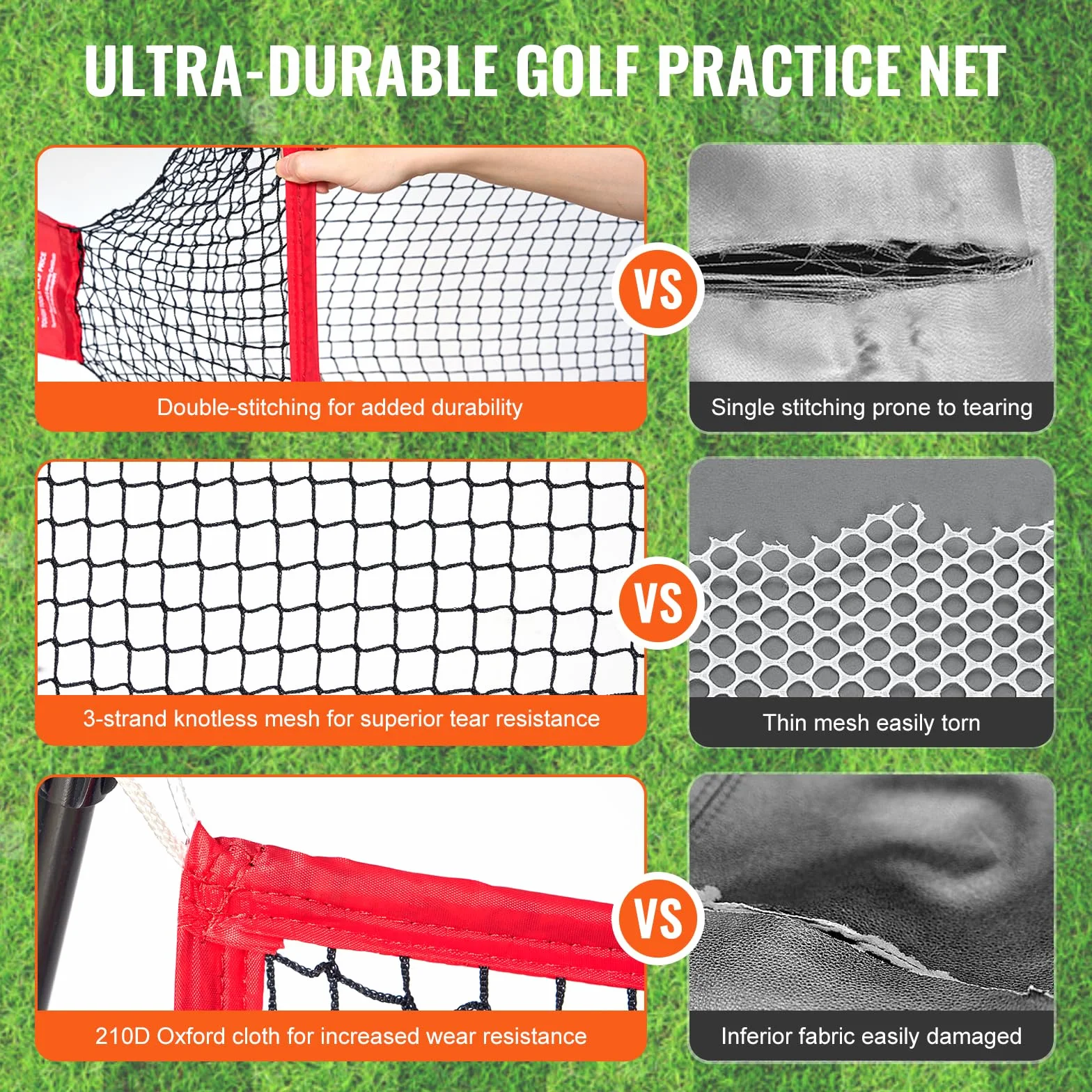 VEVOR Rete da Golf 10x7ft, Uso Interno Esterno, Rete Ausiliaria da Golf Portatile per la Casa con Robusto Telaio in Fibra di Vetro e Borsa per Il Trasporto, Regalo per Uomini, Amanti del Golf