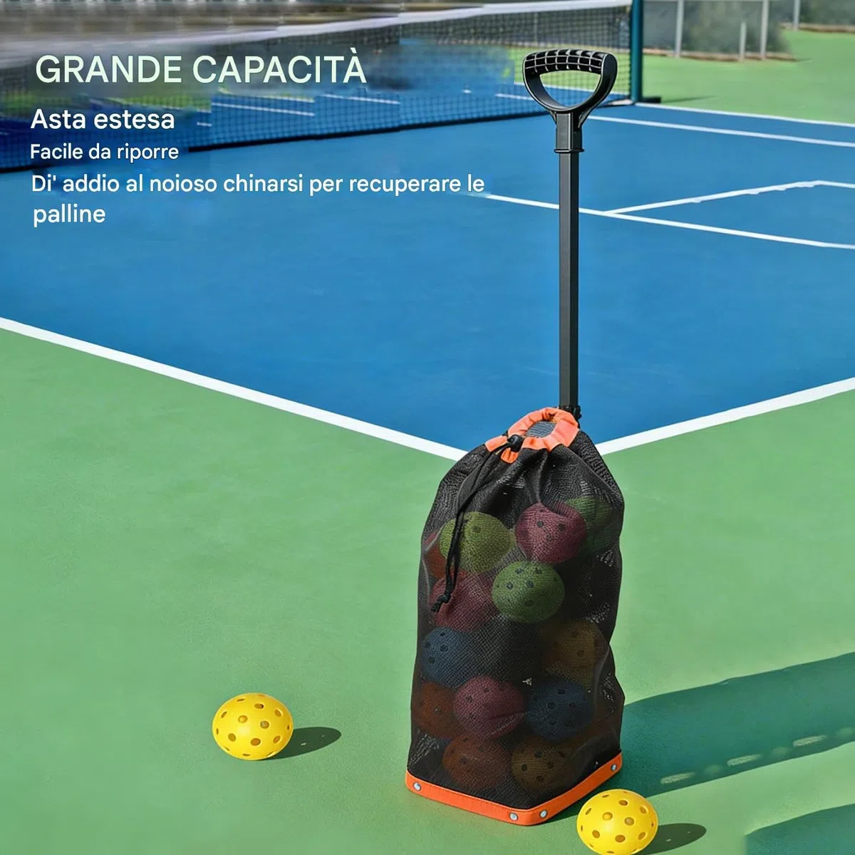 Generico Raccogli Palle da Manico Telescopico Regolabile Compatto | Cestino per Raccolta Palline da Tennis per Uomini Donne Ragazzi Giovani Ciclisti Golfisti