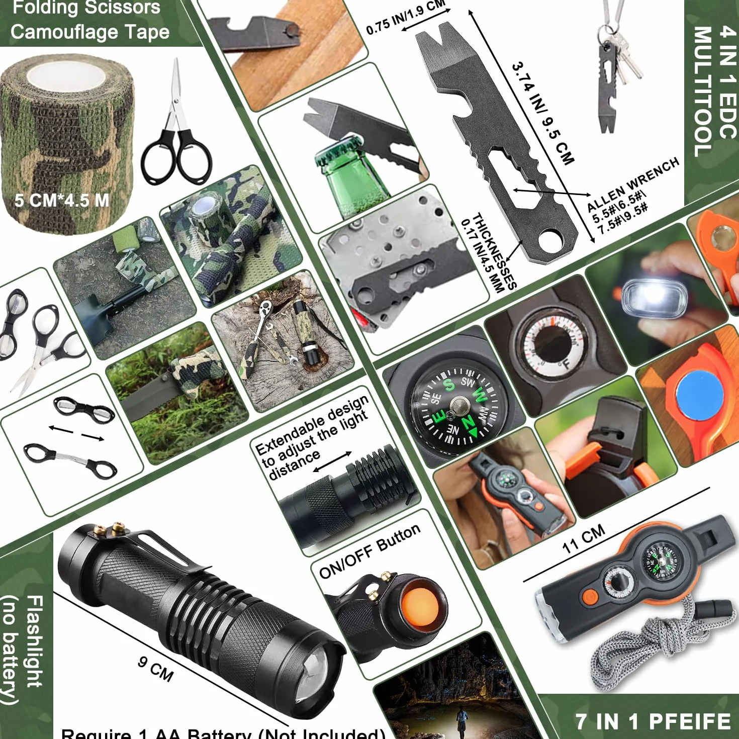 Kit di sopravvivenza 22 in 1, kit di emergenza per esterni, attrezzatura di sopravvivenza per esterni con filtro per acqua, sacca d'acqua per campeggio, avventura, escursionismo (Nero)