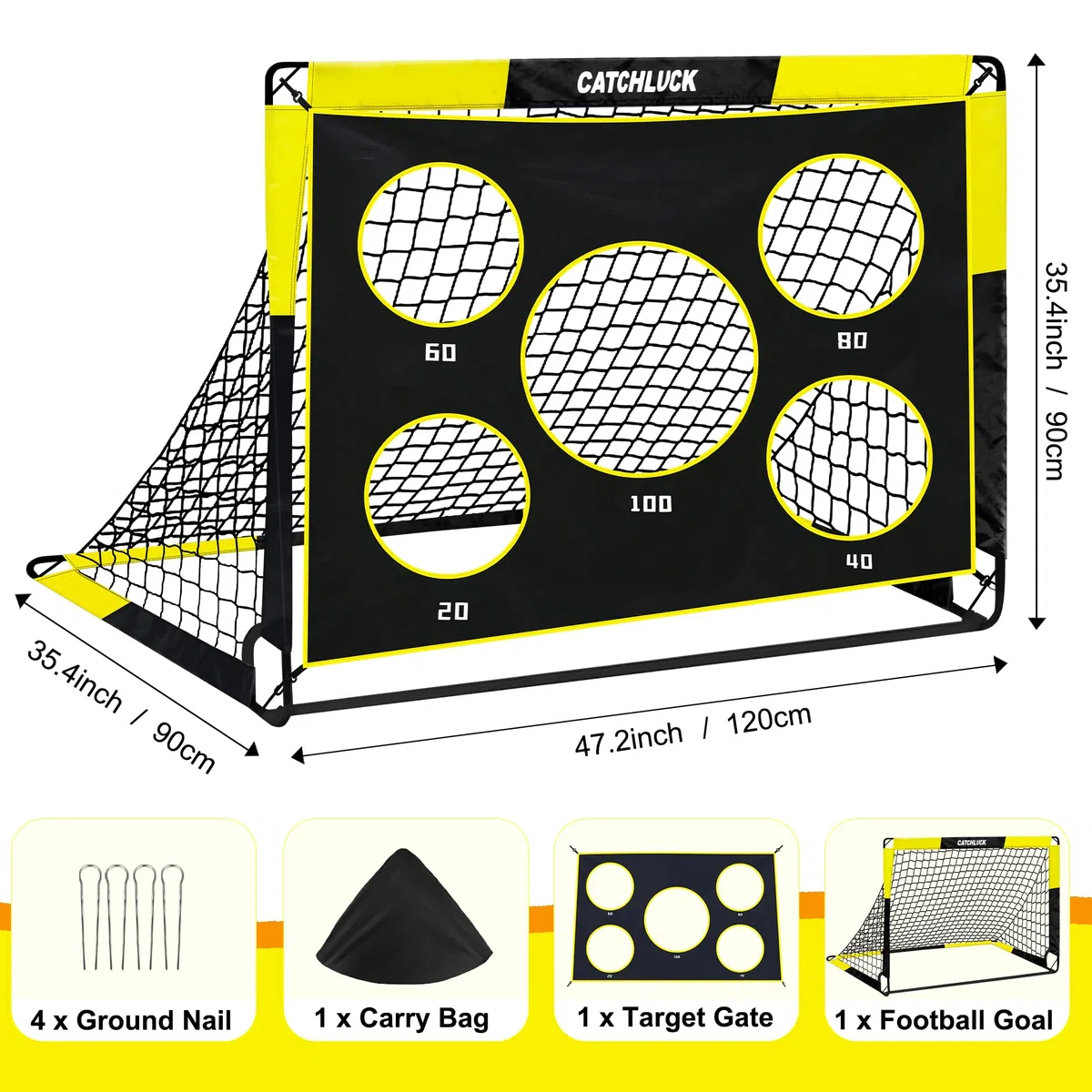 Porta da calcio per giardino e bambini, porta da calcio 2 in 1, porta da calcio pop up, con 5 fori e borsa per il trasporto, chiodi da terra