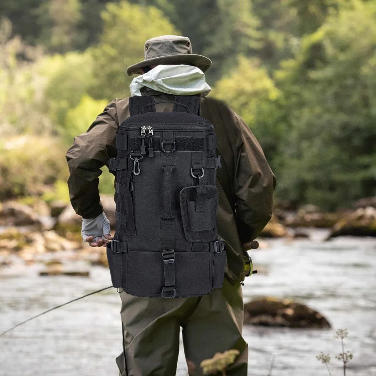Zaino per attrezzatura da pesca, borsa per attrezzatura da pesca per | esterni con supporti per canna da pesca, grande borsa per attrezzatura da pesca, borsa da viaggio per pesca, campeggio