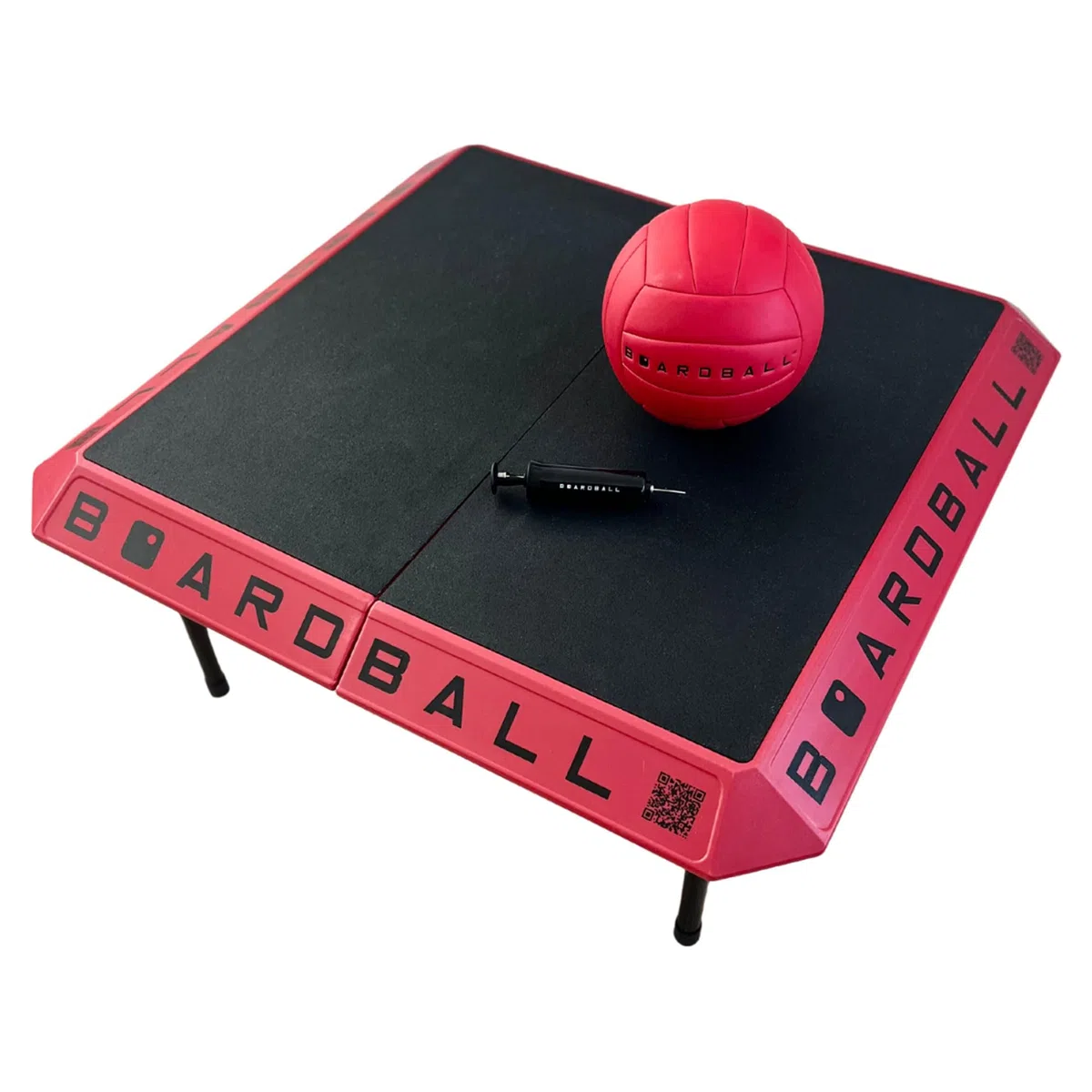 Boardball Set da gioco portatile per pallavolo, per interni ed esterni, con superficie superiore in gomma, palla a grandezza naturale e pompa a mano, rosso/nero